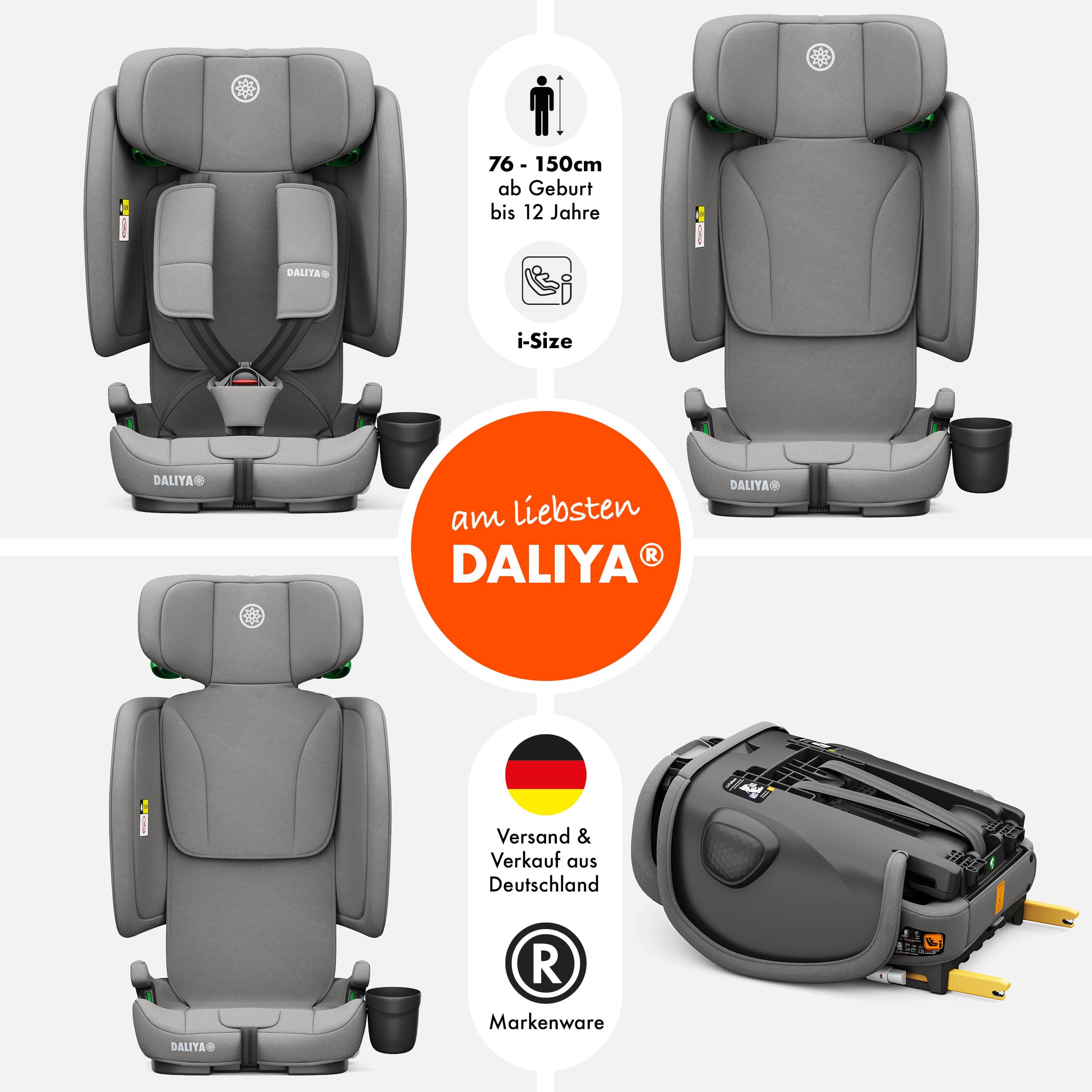 Daliya® JOYMAX i-Size Kindersitz, ISOFIX, Top Tether mit Warnmelder, für Kinder 76-150 cm, ab 15 Monaten, 9-36 kg, Autokindersitz (Grau)