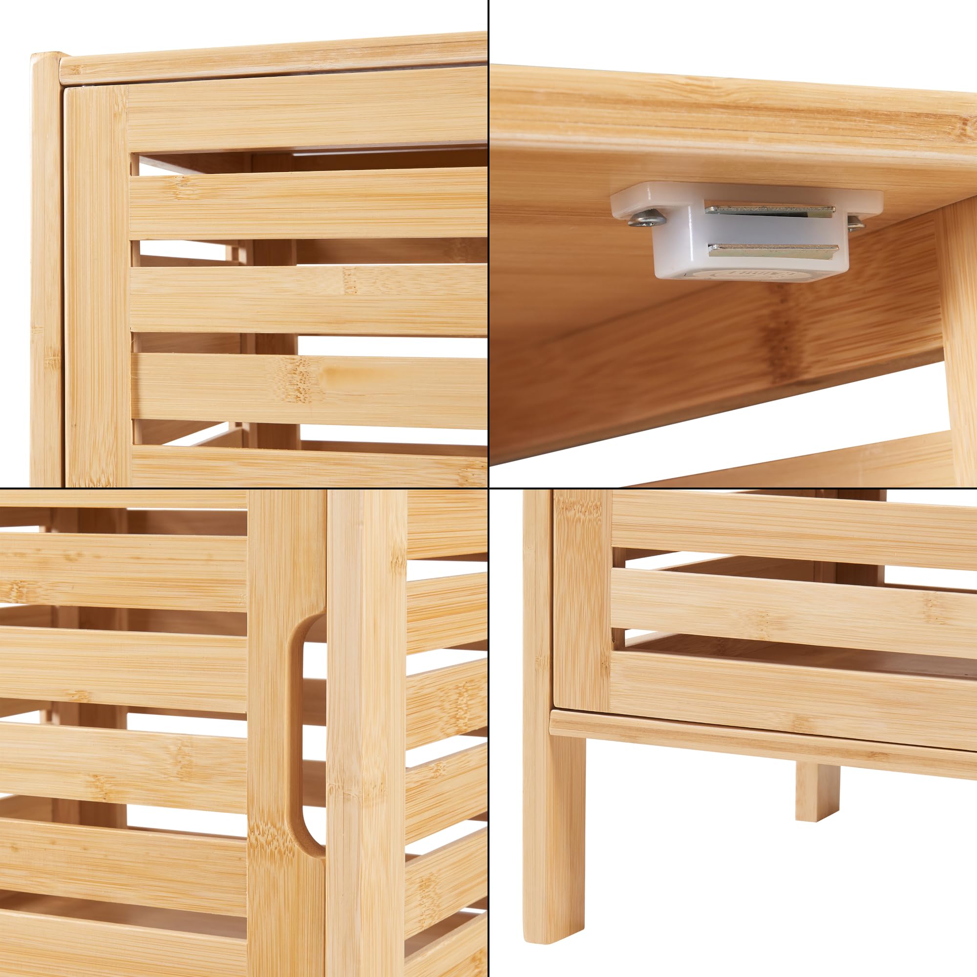 [en.casa] Armario Alto de Baño Boksereys Mueble Alto de Baño con 2 Compartimentos con Puertas y 3 Cajones Mueble Auxiliar 180 x 35 x 35 cm Bambú - Natural