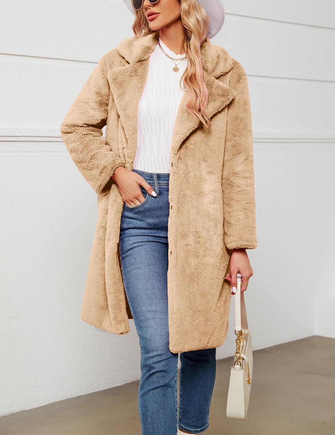 Rixiland Women's Faux Fur Coat Fuzzy Warm Winter Long Fur Jackets Outerwear with Pockets Overcoat - Image 5