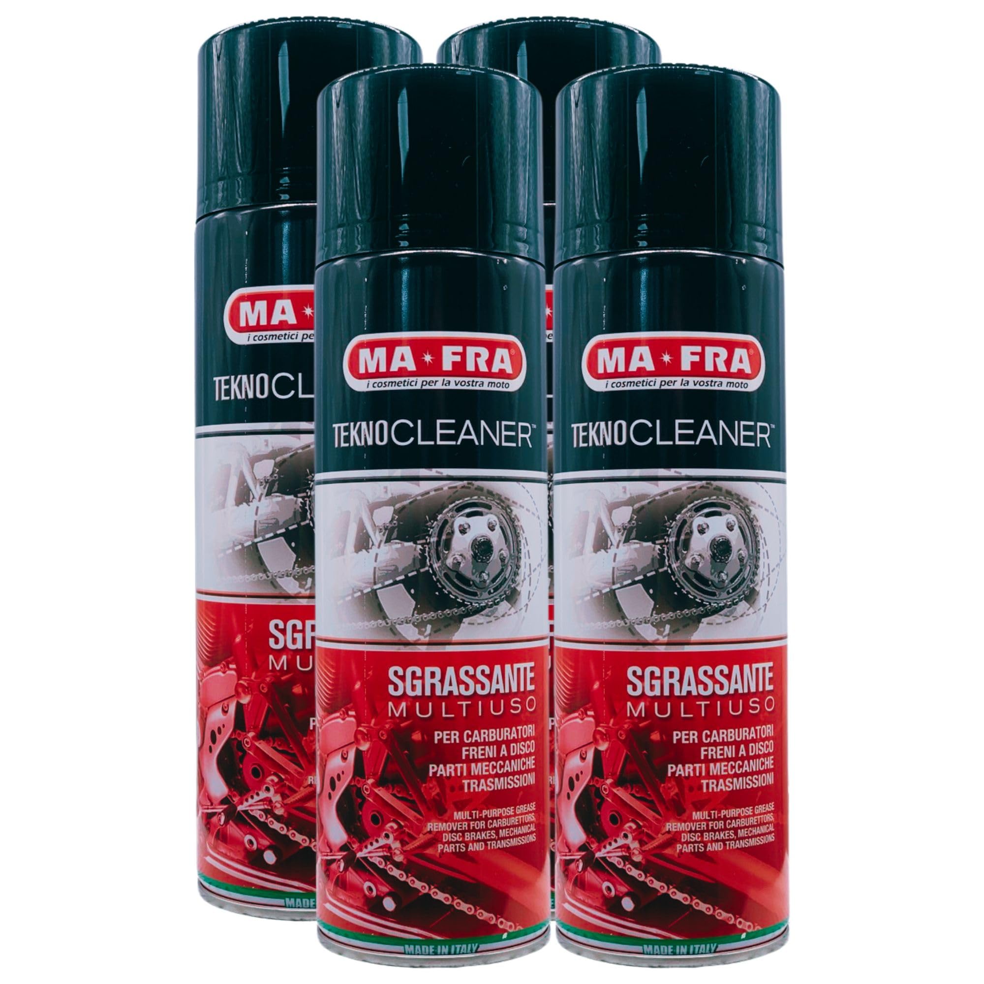 Sgrassatore Multiuso Moto TEKNOCLEANER Per Carburatori, Freni a Disco, Parti Meccaniche e Trasmissioni. Dissolve Rapidamente i Residui Di Grasso 500ml (4 Spray)