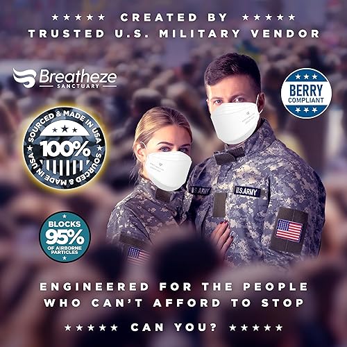 Miniatura 6 de Breatheze Mascarilla KN95 fabricada en Estados Unidos, desechables, transpirable, máscara facial Kn95, máscara facial blanca de alta filtración,