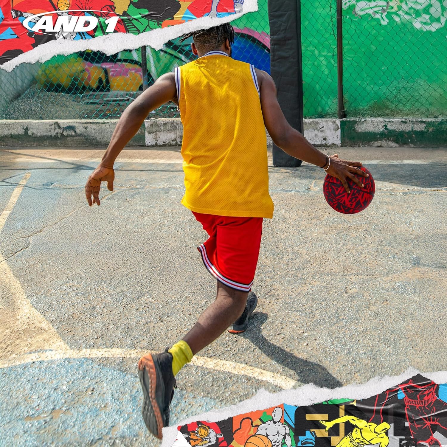 AND1 Street Ink - Balón de baloncesto de goma, tamaño 7 (29.5 pulgadas), diseño de canal profundo, hecho para interiores y exteriores