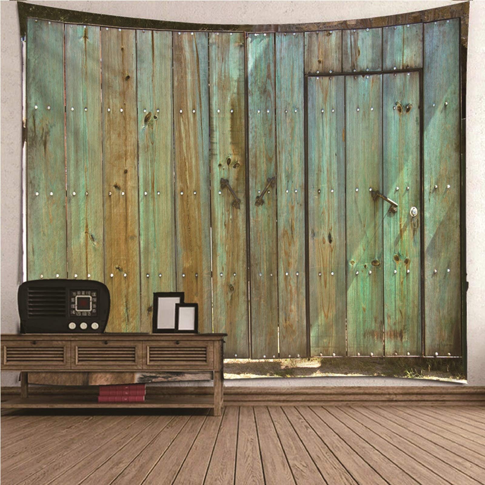 Aeici Tapiz Tela Muro Playa, Decoraciones De Pared De Dormitorio Tapiz Tablas de Madera- Verde marrón, 240x220CM