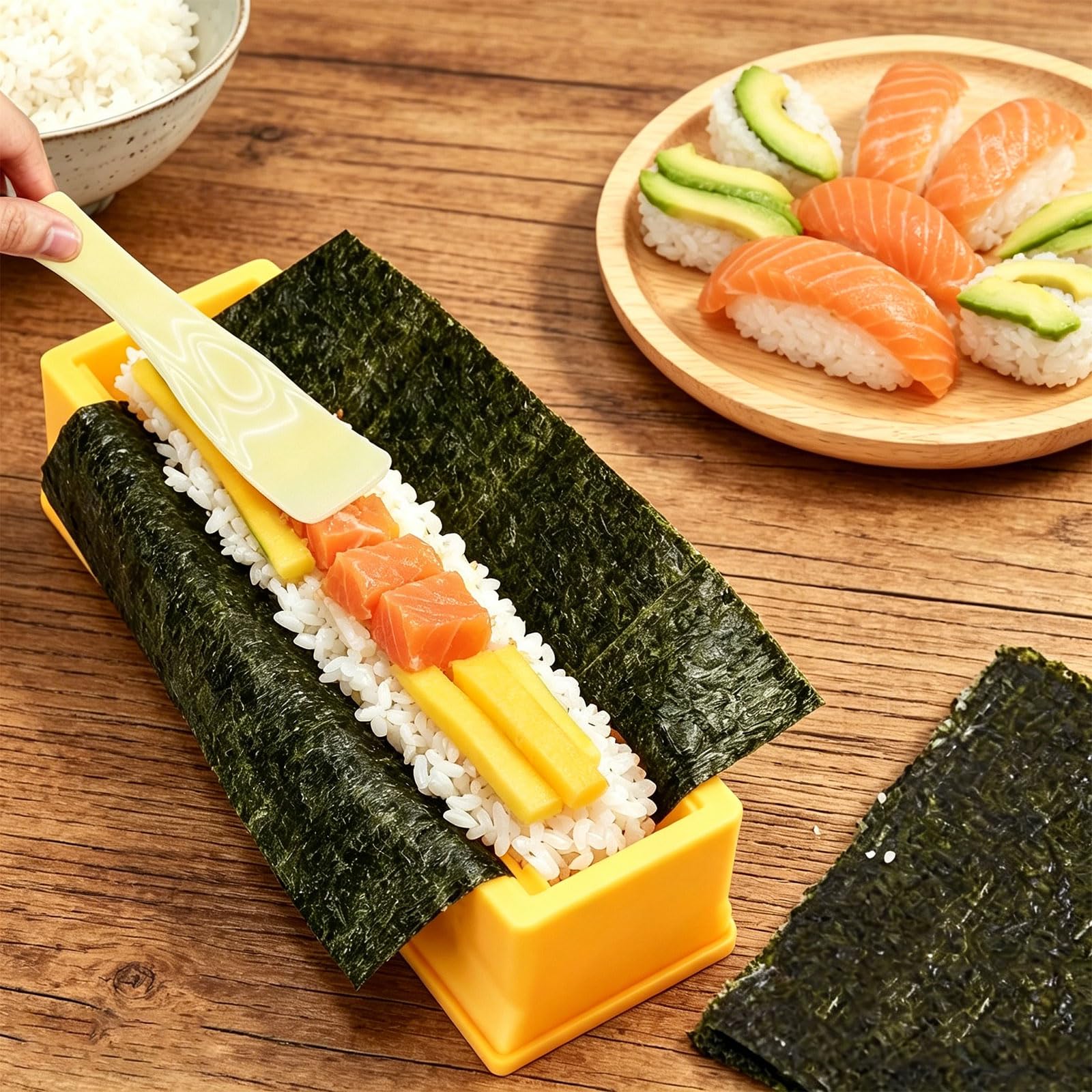 Kit Sushi Fai da Te, Stampo per Sushi con Bacchette e Cucchiaio, Sushi Maker per Sushi Tondo Perfetto, Kit Sushi Completo per Principianti, Accessori Sushi in Plastica Alimentare