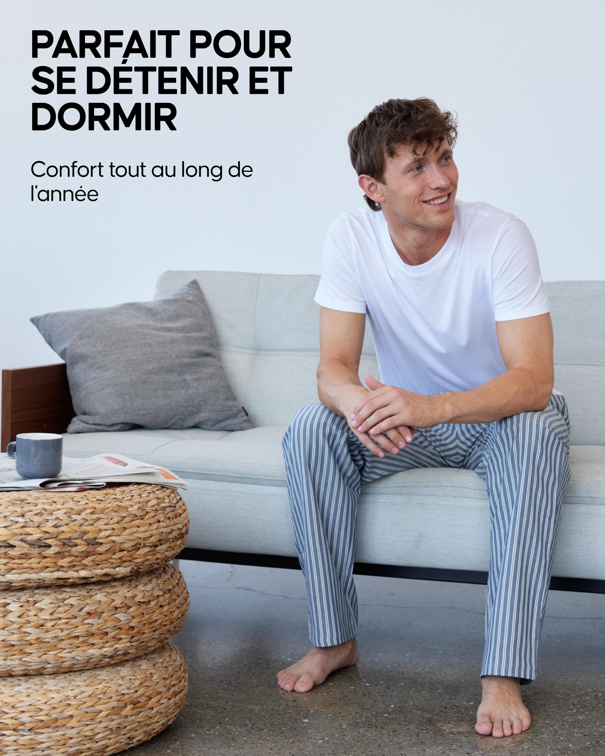 DANISH ENDURANCE Pantalon de Pyjama Homme 100% de Coton Biologique, Doublure Douce, Cordon Ajustable et coupe décontractée