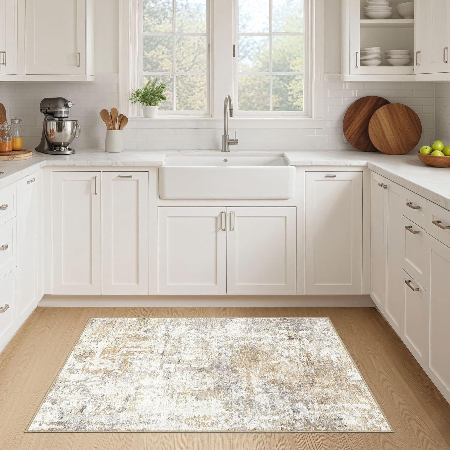 2x4 Rug Washable Runner Rug: Small Abstract Modern Non-Slip Soft Accent Doormat Stain Resistant Floor Throw Mat for Entryway Kitchen Bedroom Nursery Entry Dorm- Gray Gold