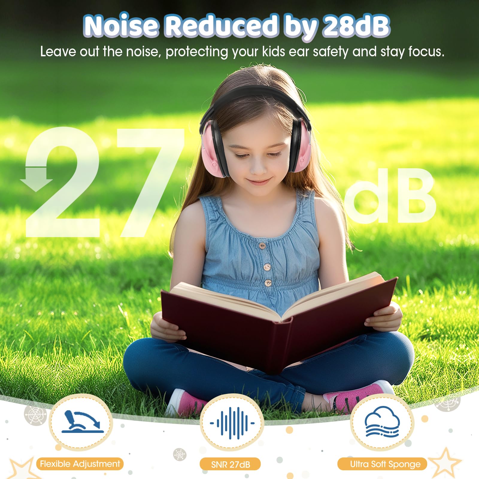 MelonArt Paquete de 6 protectores auditivos para niños, auriculares con cancelación de ruido SNR de 27 dB para niños, orejeras de seguridad a prueba de sonido para niños pequeños, reducción de ruido,