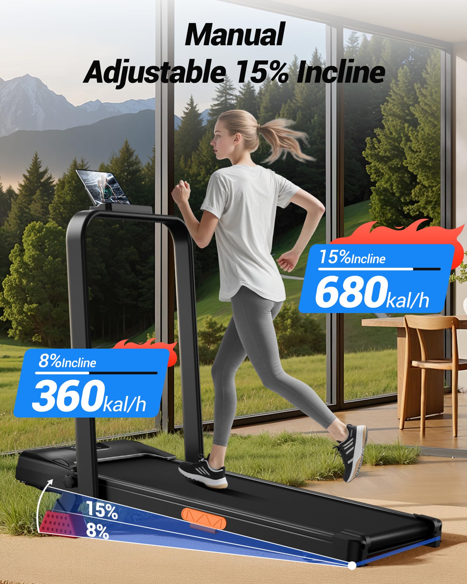 UMAY Cinta de Correr para Casa Plegable con Inclinación 15%,8-10KM/H