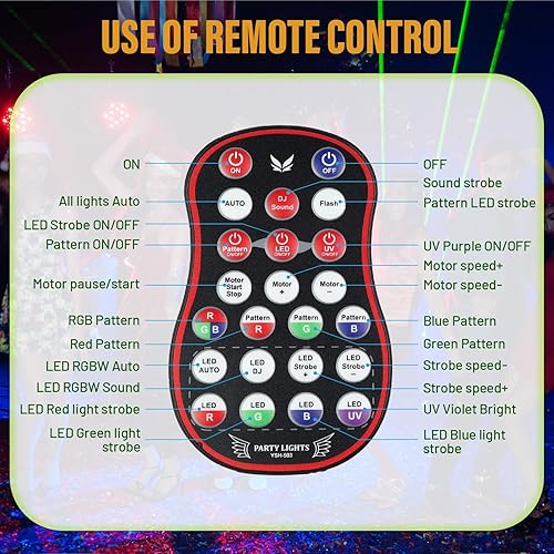 Miniatura 3 de Luces láser de discoteca DJ 21 LED para bar de fiesta con 27 patrones RGB+sonido UV activado, luz estroboscópica de escenario con control remoto