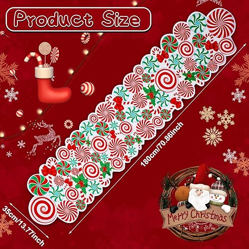 Miniatura 2 de Kingdder Camino de mesa de Navidad con bastón de caramelo, rojo, blanco, verde, piruleta, arco de menta, decoración de fiesta de Navidad, centro de