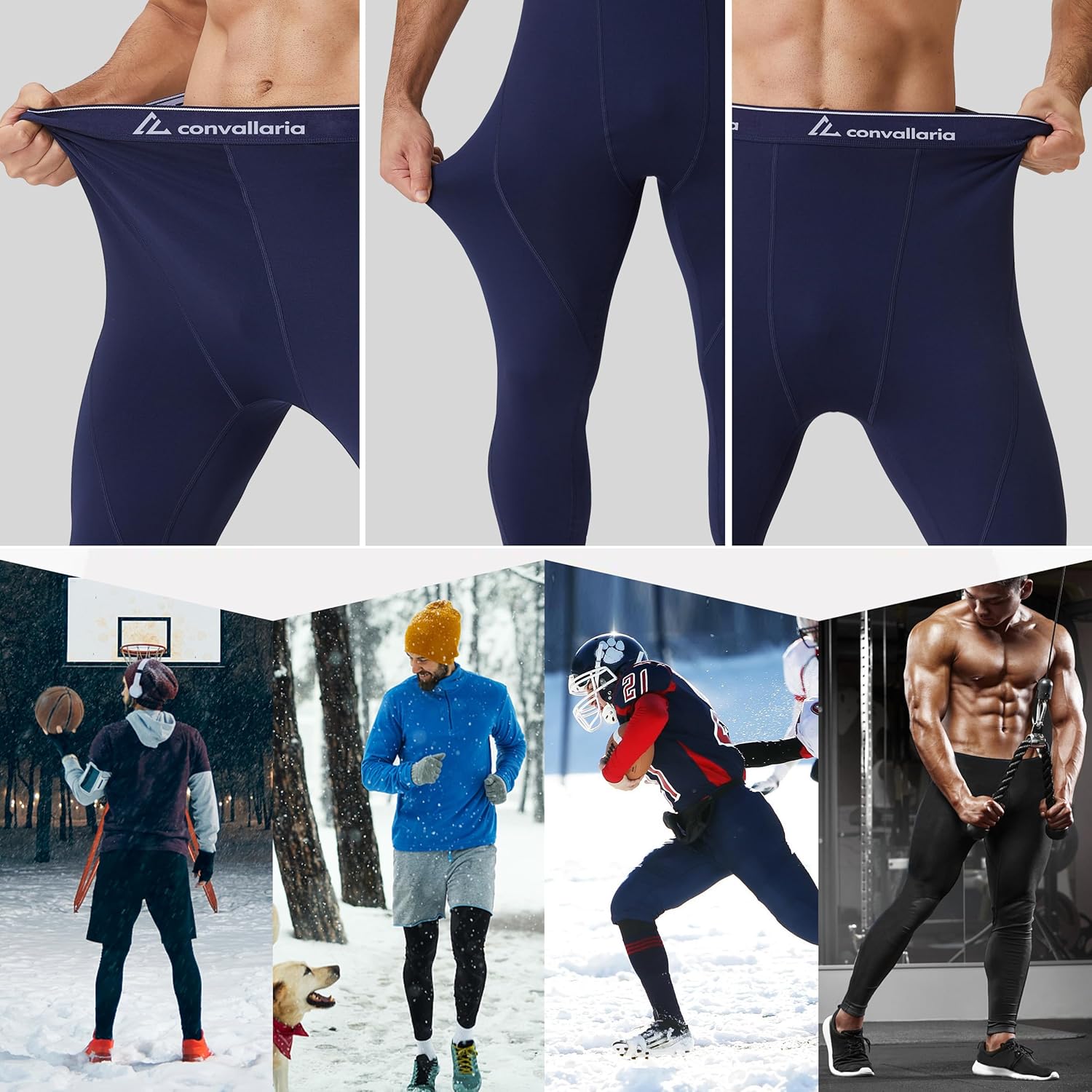 CL convallaria 1 2 4 Pack Men's Thermal Pants Long Johns Fleece Lined Compression Athletic Leggings Base Layer Bottoms - Image 6