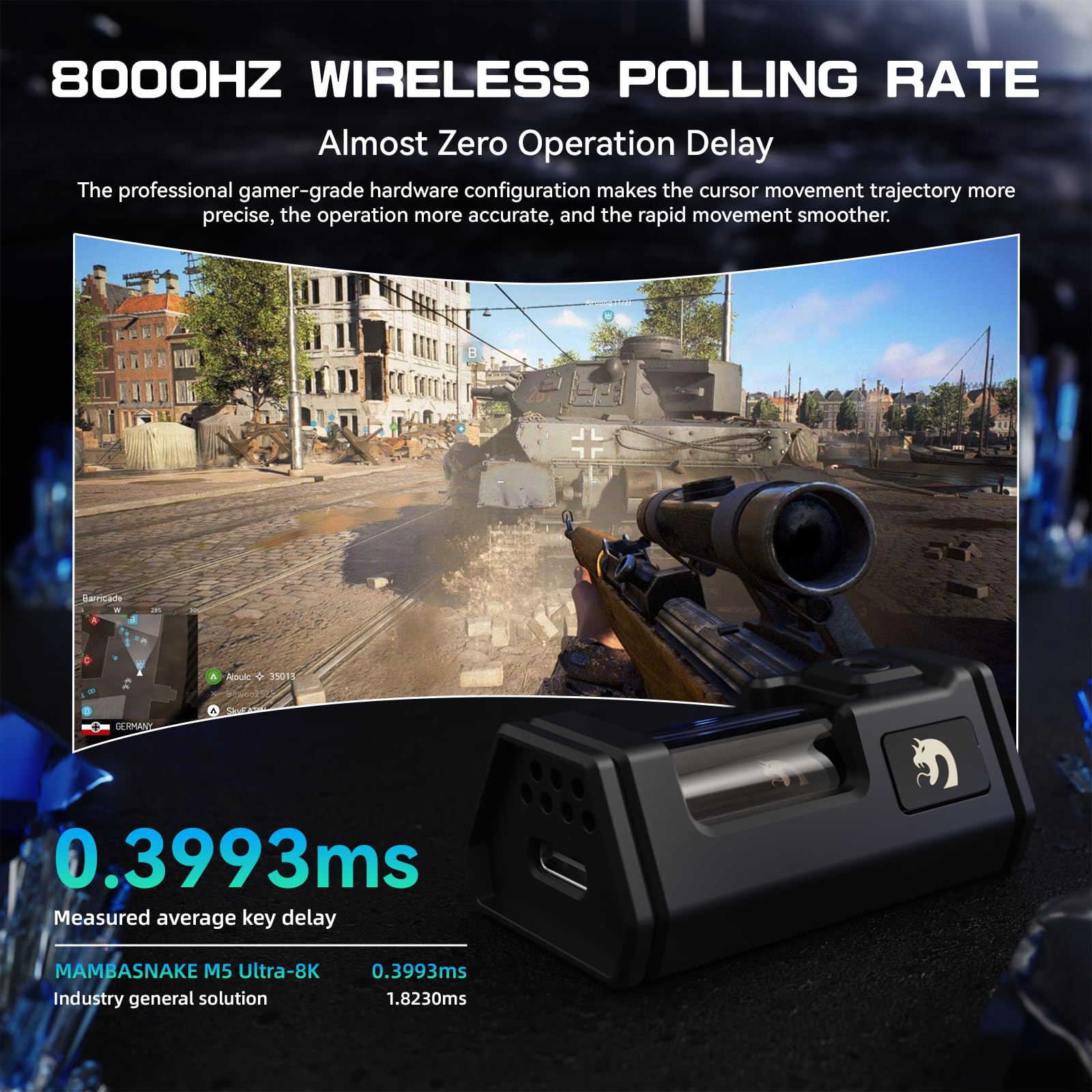 MAMBASNAKE M5 Ultra Carbon Fiber Mysz Bezprzewodowa do Gier 8000Hz z Rozdzielczością do 42000 DPI, Czujnikiem PAW3950MAX, 39g Ultralekka, Układ Nordic 52840, 2,4GHz/BT/Wired, do PC/Xbox/PS/Mac - Biała