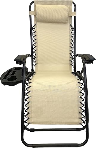 Miniatura 4 de EasyGo Product Almohada de gravedad cero para césped y portavasos para exteriores, sillas plegables reclinables ajustables para terraza, patio,