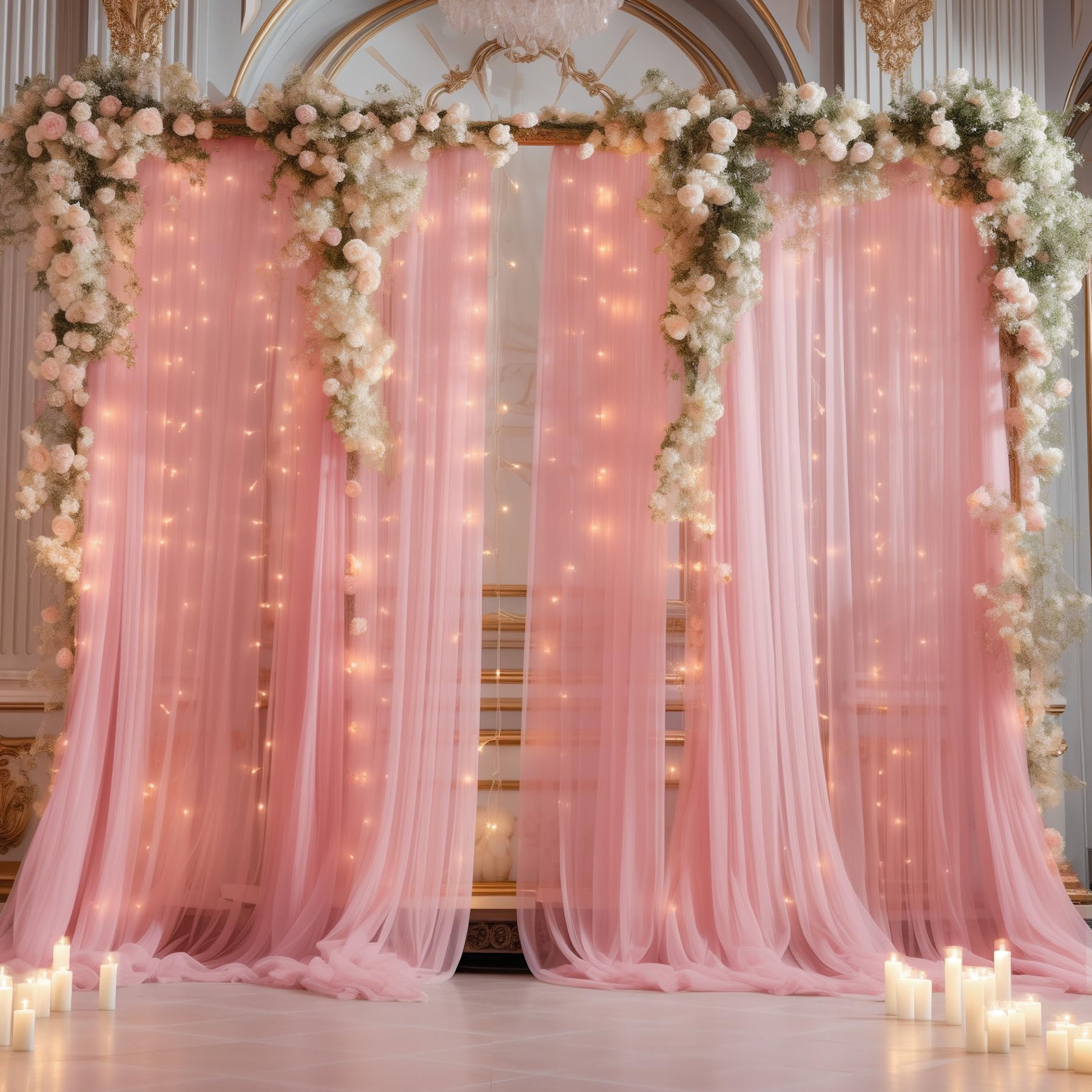 6 m x 3 m großer Hintergrund mit Lichterketten für Partys, transparenter Tüll, Hochzeitsfoto-Hintergründe, Vorhänge für Babyparty, Geburtstag, Party, Dekoration, Hintergrund für Fotografie