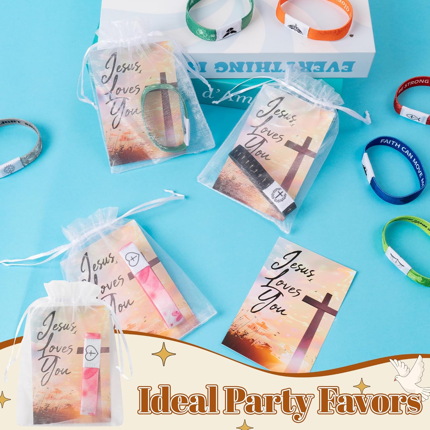 EYxsaxenk NFC Bible Verse Bracelet Christian Gift - 24 Set Religious Daily Bible Verse Bracelet with Greeting Card Gift Bag Inspirational Friendship Jewelry Accessory Adult Birthday Easter Party Favor
