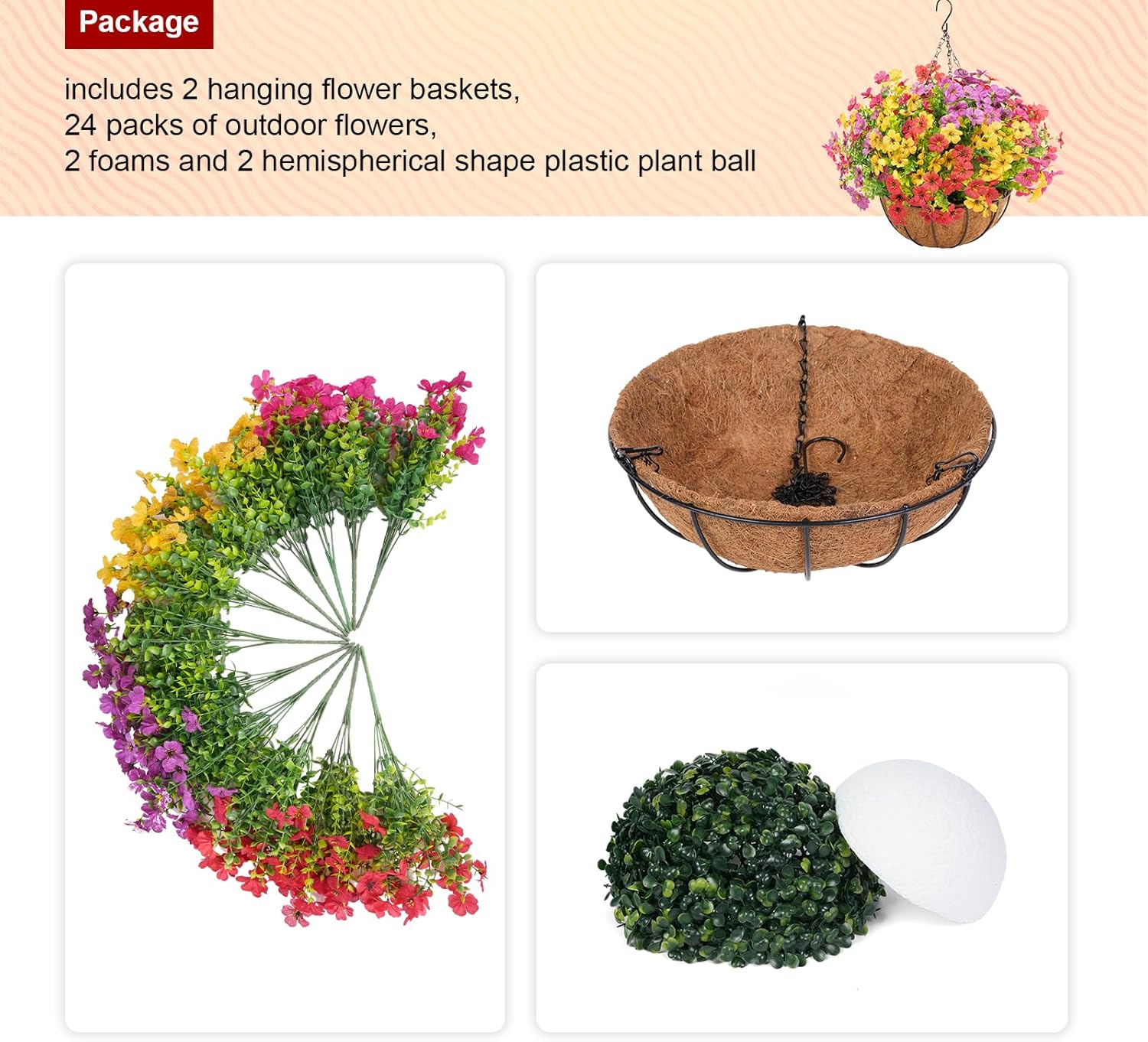 2 Set Artificial Flowers Faux Hanging Plants Basket for Spring Summer Outdoor Outside Decoration, Fake Silk UV Sun Resistant Daisy Eucalyptus for Porch Home Patio Balcony Yard Decor