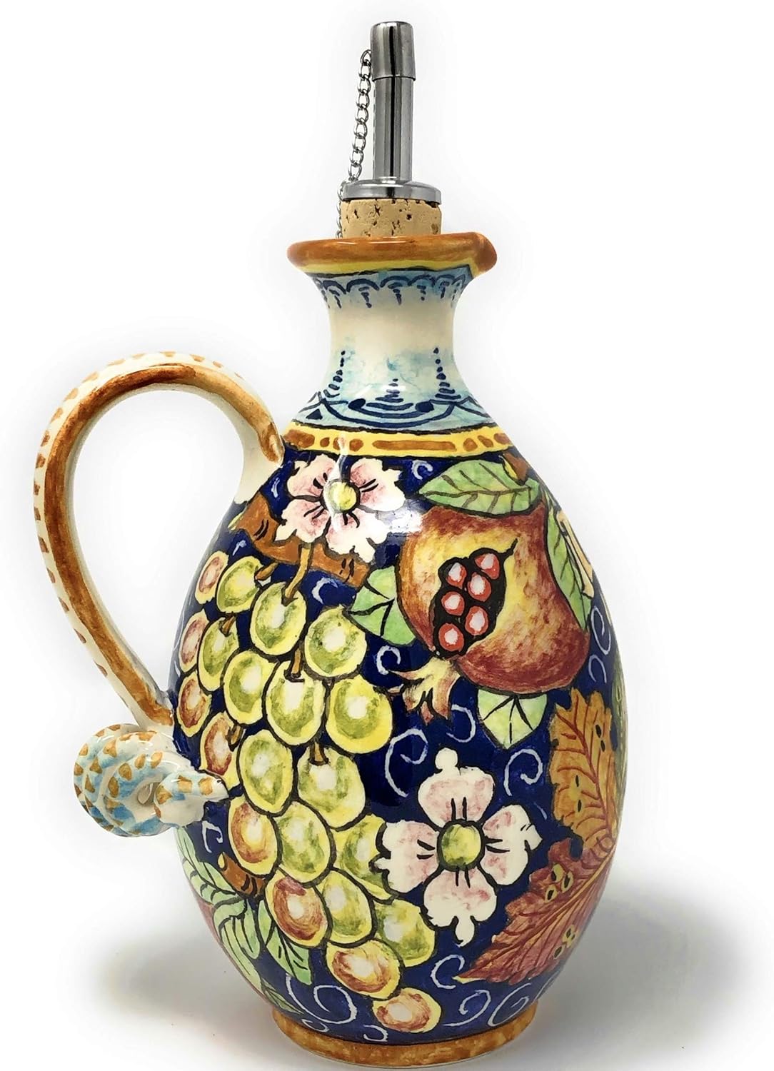 CERAMICHE D'ARTE PARRINI - Italian Ceramic Art Pottery Oil Cruet Bottle Decorated Fruit Hand Painted Made in Italy Tuscan