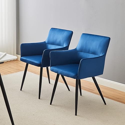 Miniatura 2 de TUKAILAi Juego de 4 sillas de comedor de ocio, asiento tapizado de terciopelo con reposabrazos, respaldo y patas de metal, cómoda silla de salón