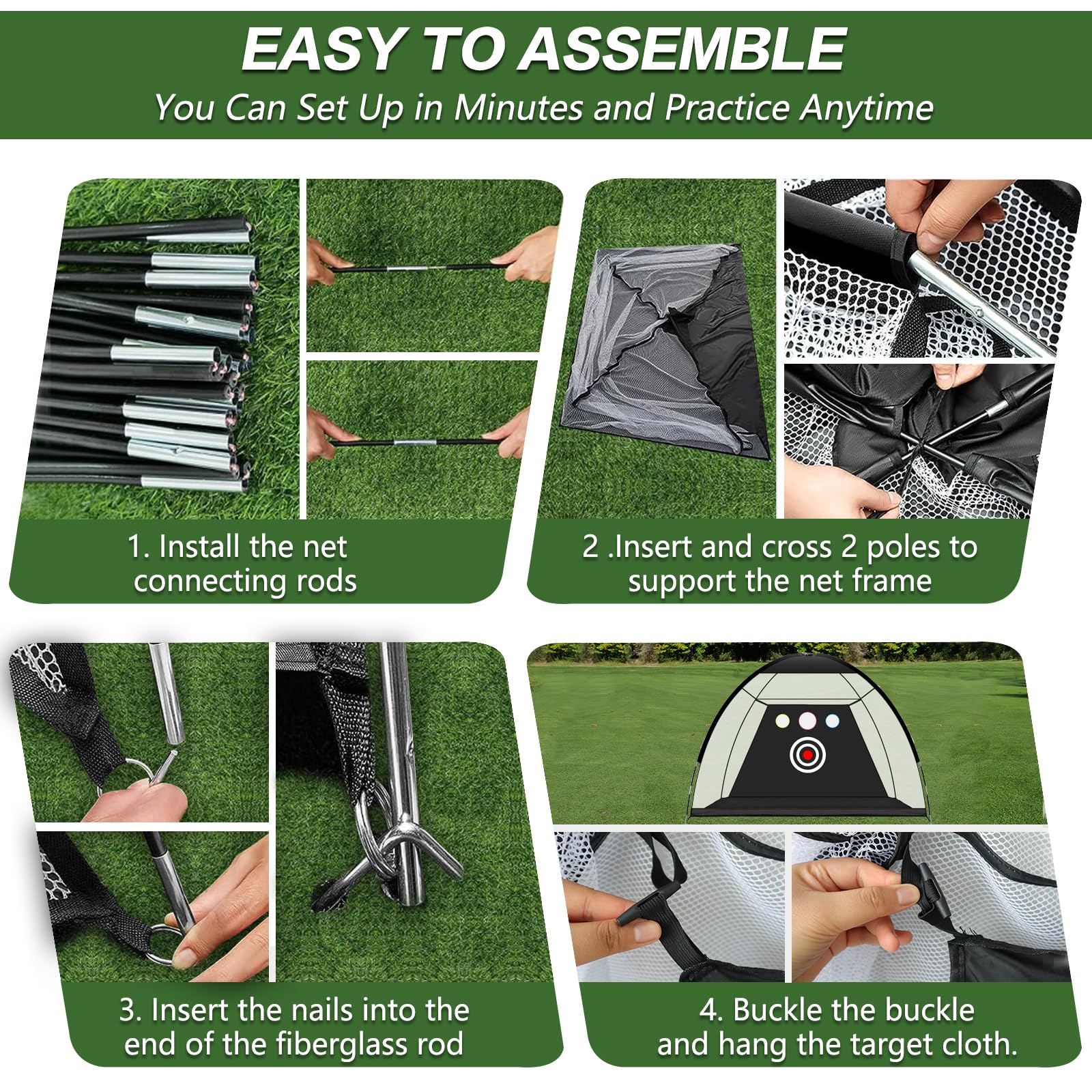 Filet de Golf Practice 3M avec 3 Pièces 2,25 2,75 3 Tés Tees en Caoutchouc et Tapis 60x30cm, Entraîneur de Swing Filets d’Entraînement pour Jardin Intérieur Extérieur