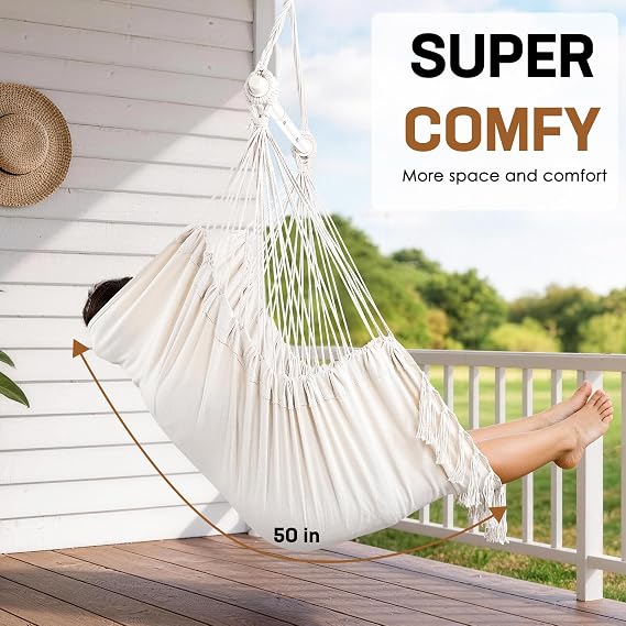 Hanging Swing Hammock Chair with Spreader Bar & Adjustable Straps - Beige