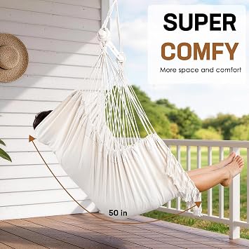 Hanging Swing Hammock Chair with Spreader Bar & Adjustable Straps - Beige