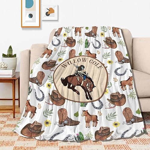 Miniatura 9 de Manta de bebé retro con caballo salvaje, regalos para niños y niñas, decoración occidental de animales de felpa, suave y ligera, manta de franela