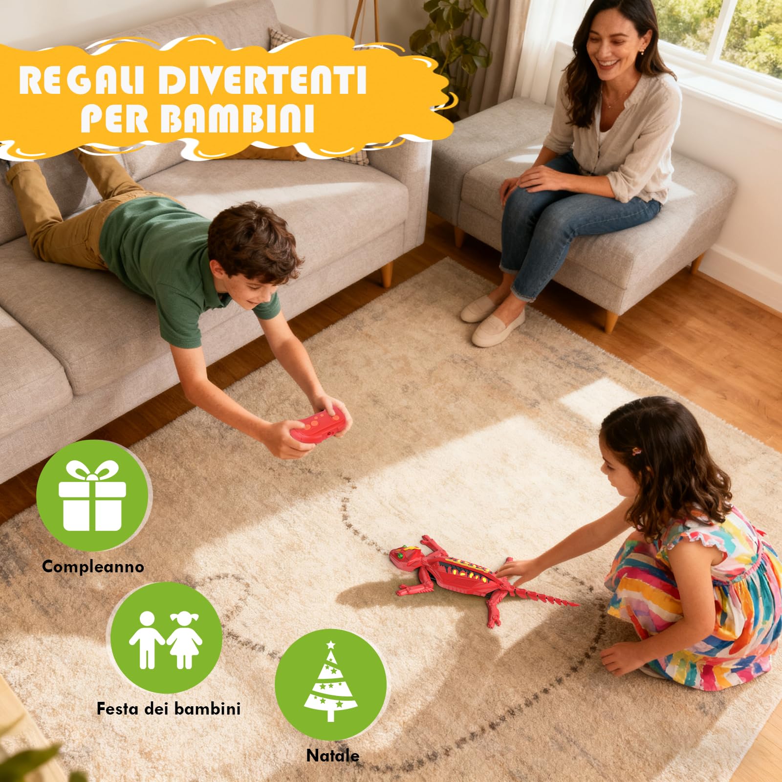 Weinsamkeit Geco Telecomandato 360° con Luce – Lucertola Telecomandata Ricaricabile con Movimenti Realistici per Bambini 3-12 Anni, Perfetto per Ragazzi, Giocattolo d'Azione che Scivola su Pareti