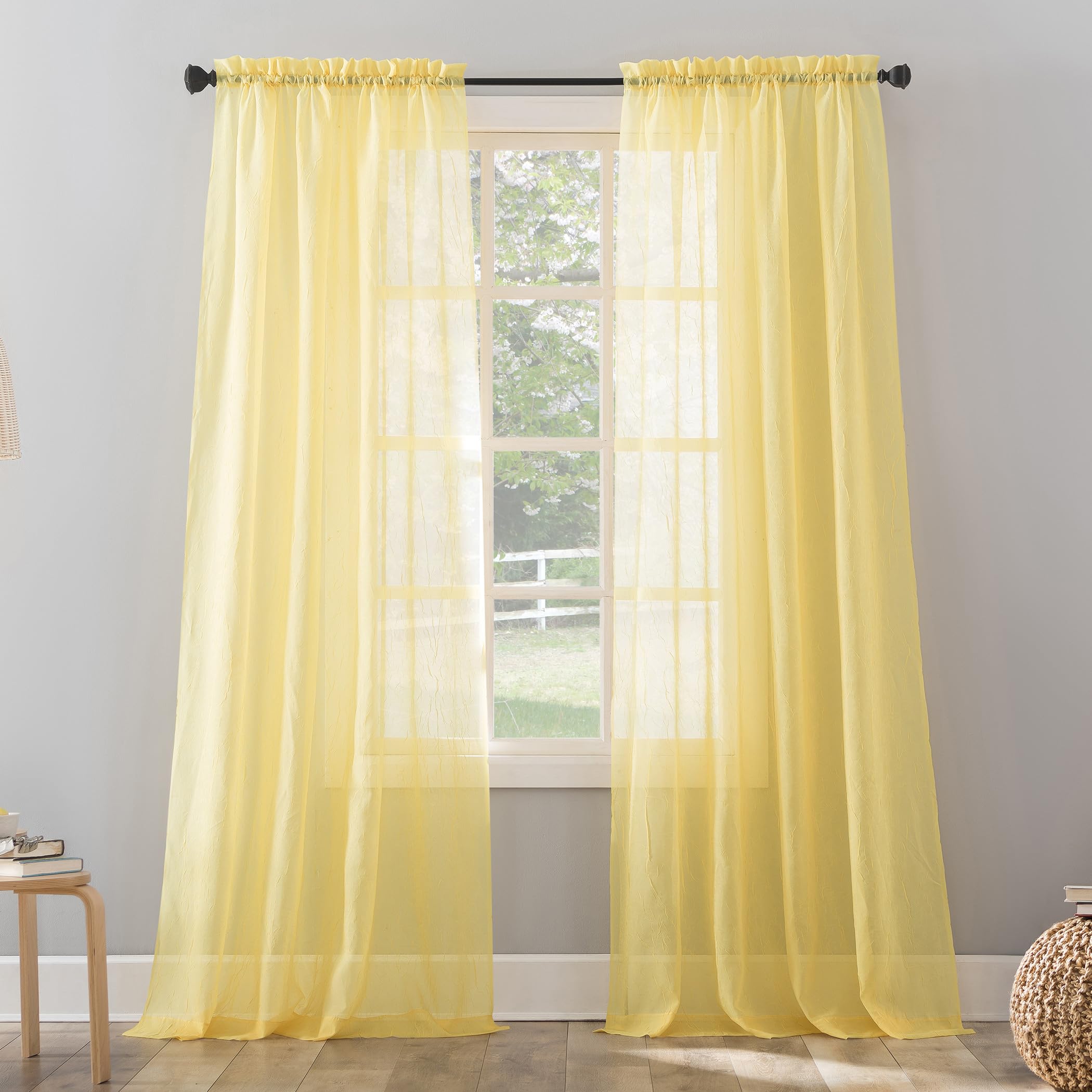 No. 918 Erica Crushed Sheer Voile Rod Pocket Curtain Panel, 51" x 84", Yellow