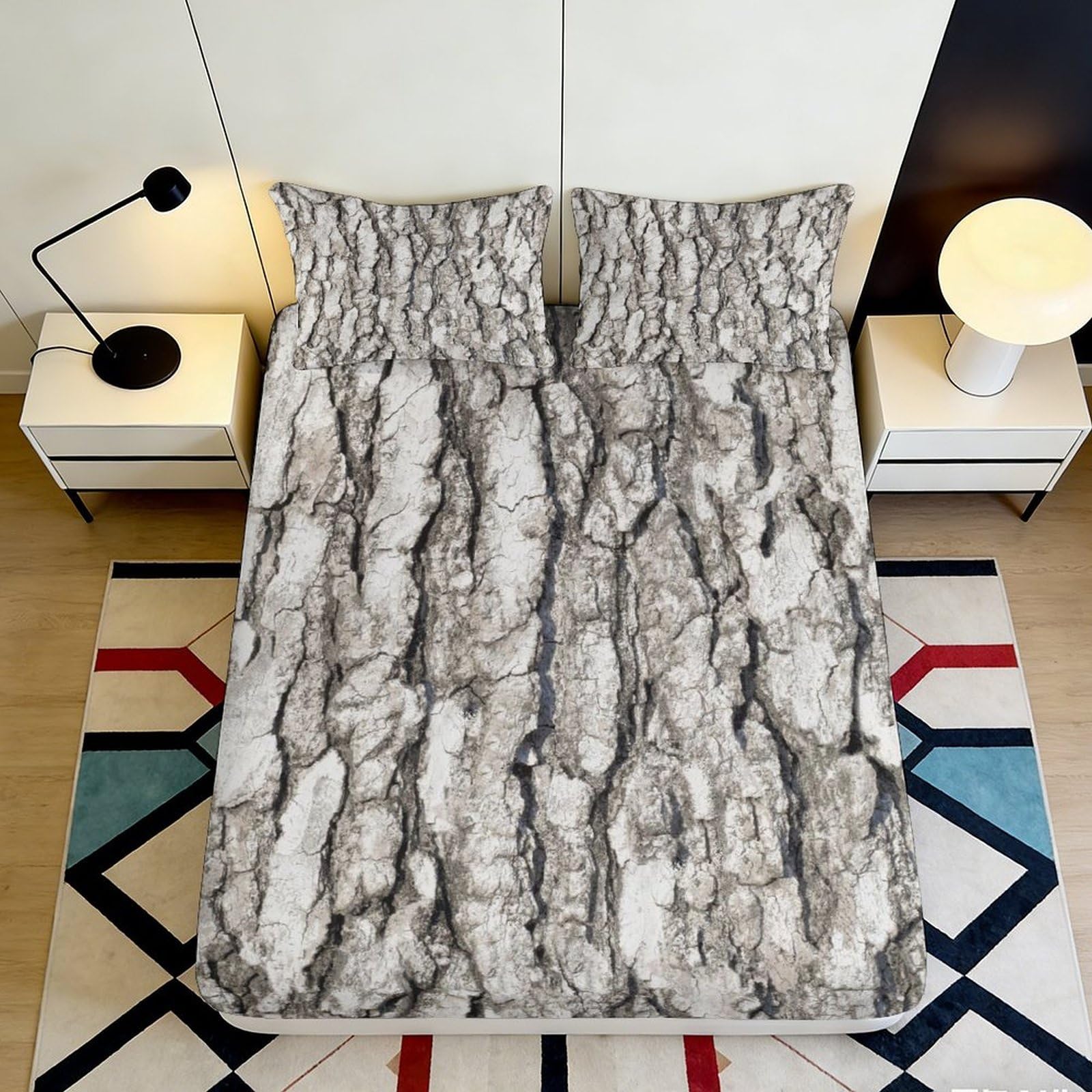 3D Printed Tree Bark Pattern Fitted Sheet Microfiber Soft Mattress Cover for Bedroom Dorm All Season Decor 90x200x25cm