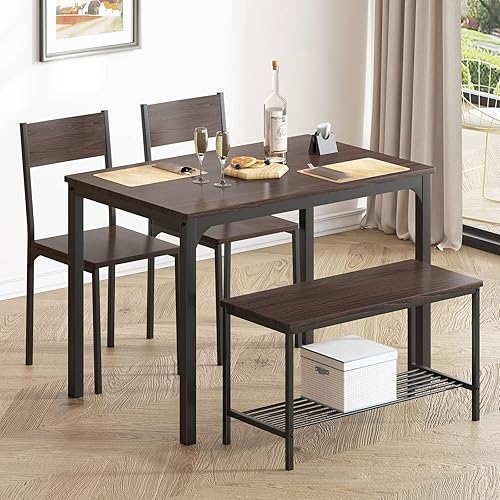 SogesPower Juego de mesa de comedor para 4, juego de mesa de comedor de cocina con 2 sillas y 1 banco, juego de mesa de cocina para 4 personas para