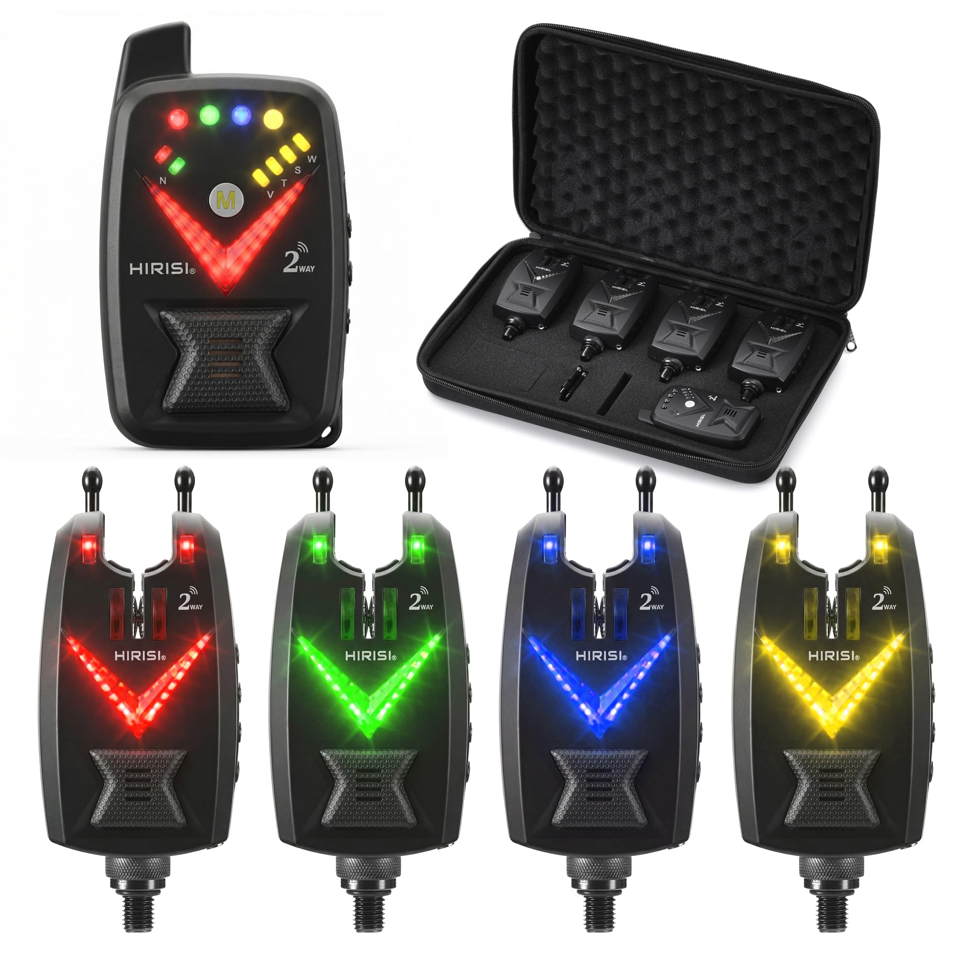 Carp Bite Alarm Set with Radio Receiver that also serves as a Remote Control, Night Light & Anti-Theft Bite Alarm Fishing Sensitivity, Volume and Tone Adjustable (FBA-S3-4)