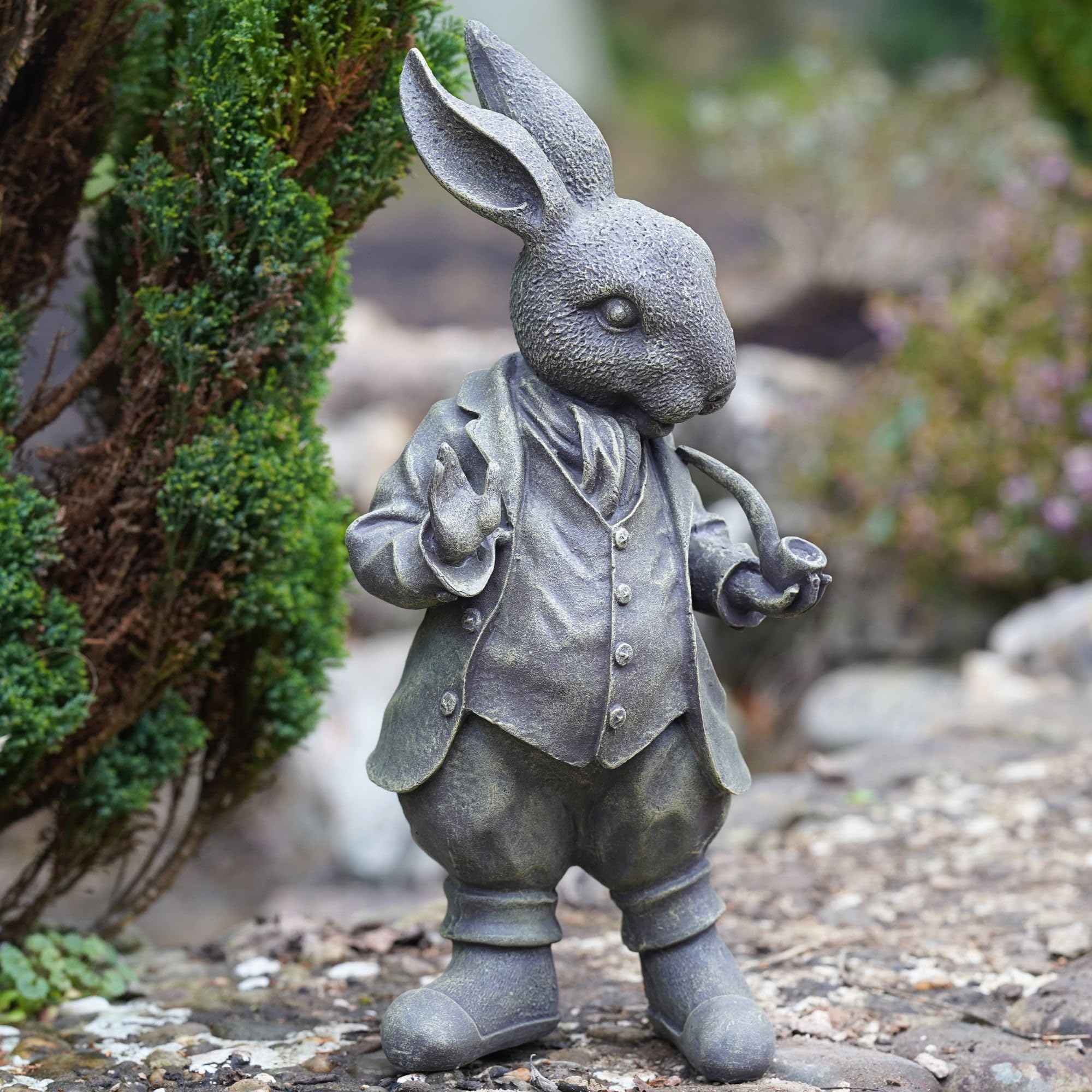Peter Rabbit Large Resin Garden Sculpture | Beatrix Potter Outdoor Statue | Hand-Painted Vintage Bronze Finish | Weatherproof Indoor Outdoor Ornament | 45cm Tall | 3.8kg