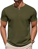 Mens Cotton Henley T-Shirts Short Sleeve Button Casual Basic Tees Work Shirts with Split Side