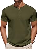 Mens Cotton Henley T-Shirts Short Sleeve Button Casual Basic Tees Work Shirts with Split Side