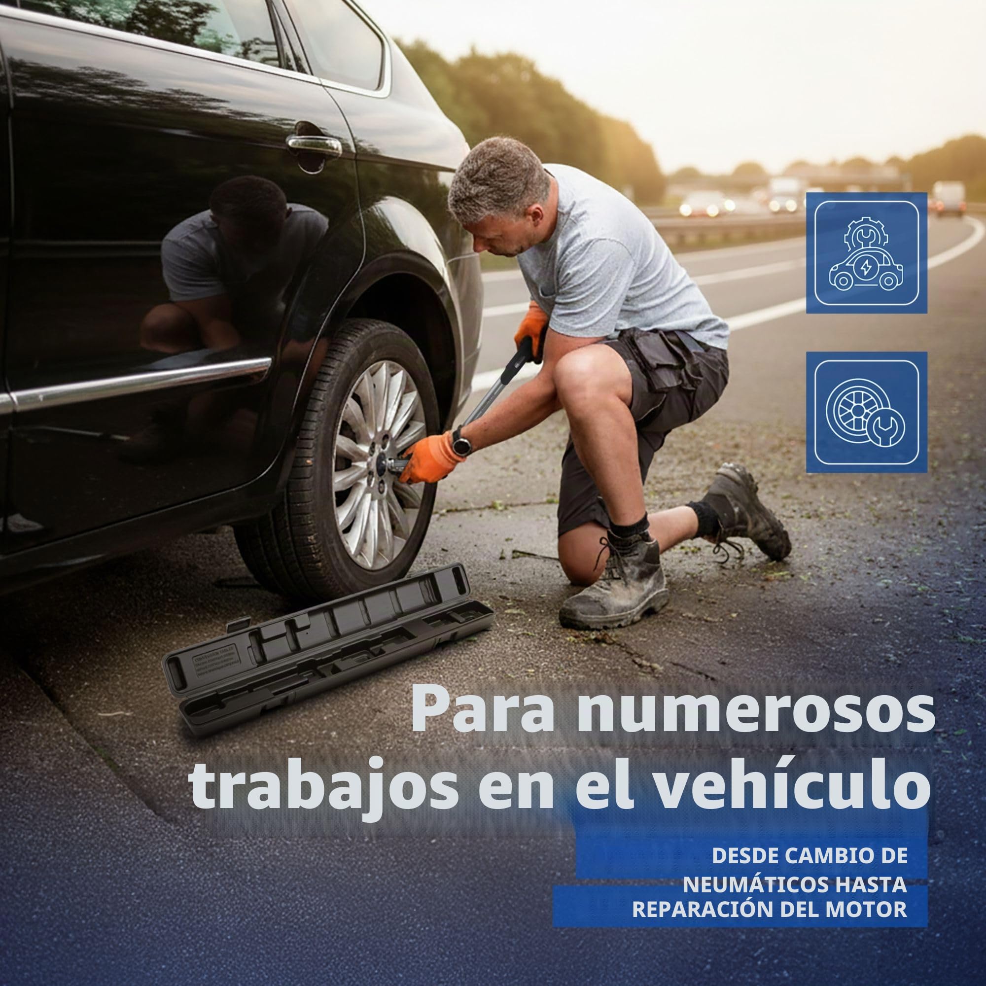 Goodyear Llave dinamométrica de primera calidad, ajustable de 42 a 210 Nm, accionamiento cuadrado de 1/2", incluye extensión y casquillos de 17 mm y 19 mm