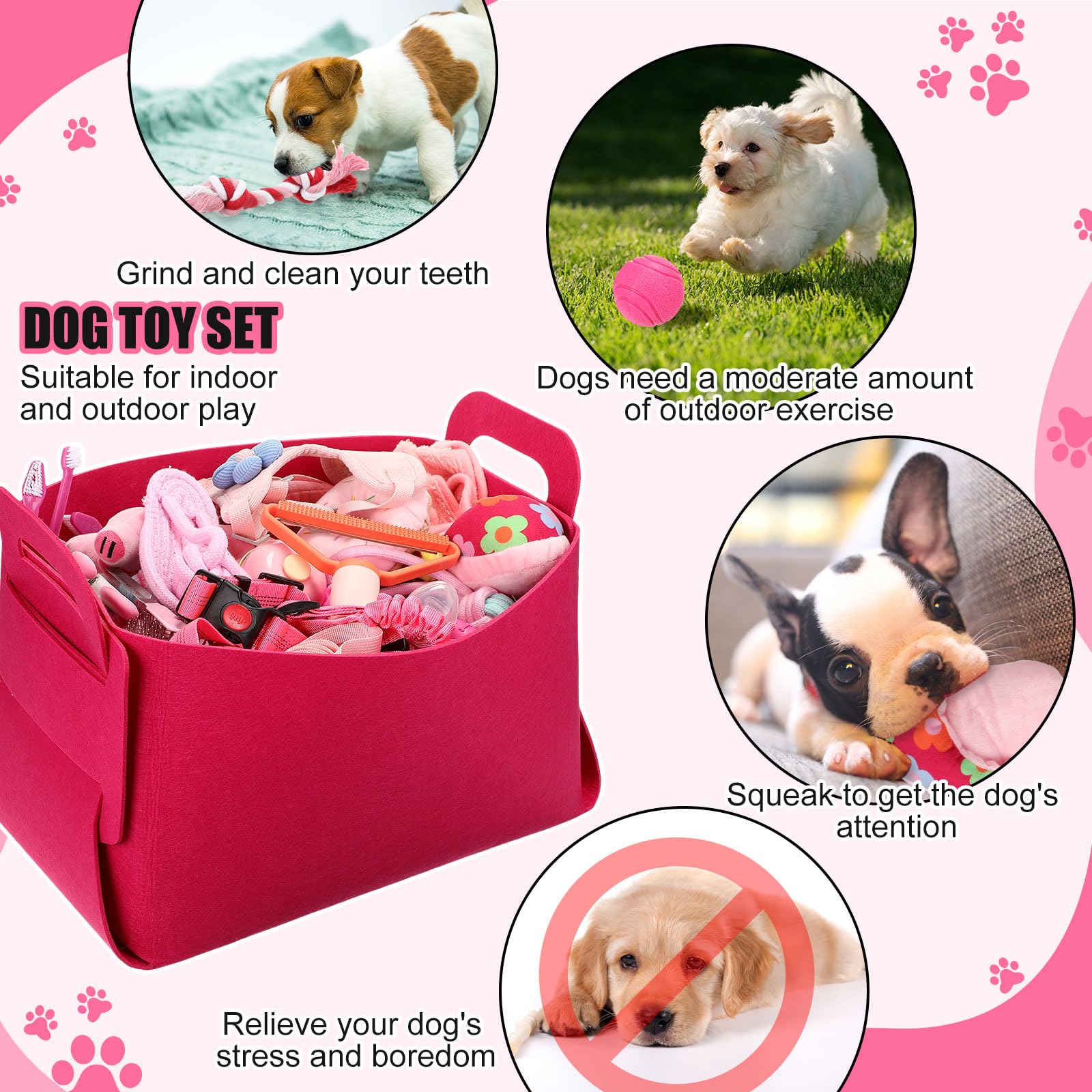 Abbylike 50 Pcs Puppy Supplies Starter Kit for Small Dogs Puppy Essentials Includes Leash, Bowls, Teeth Brushes, Water Bottle, and More Accessories for Dogs Pet Day Welcome Gift(Pink) - image 6