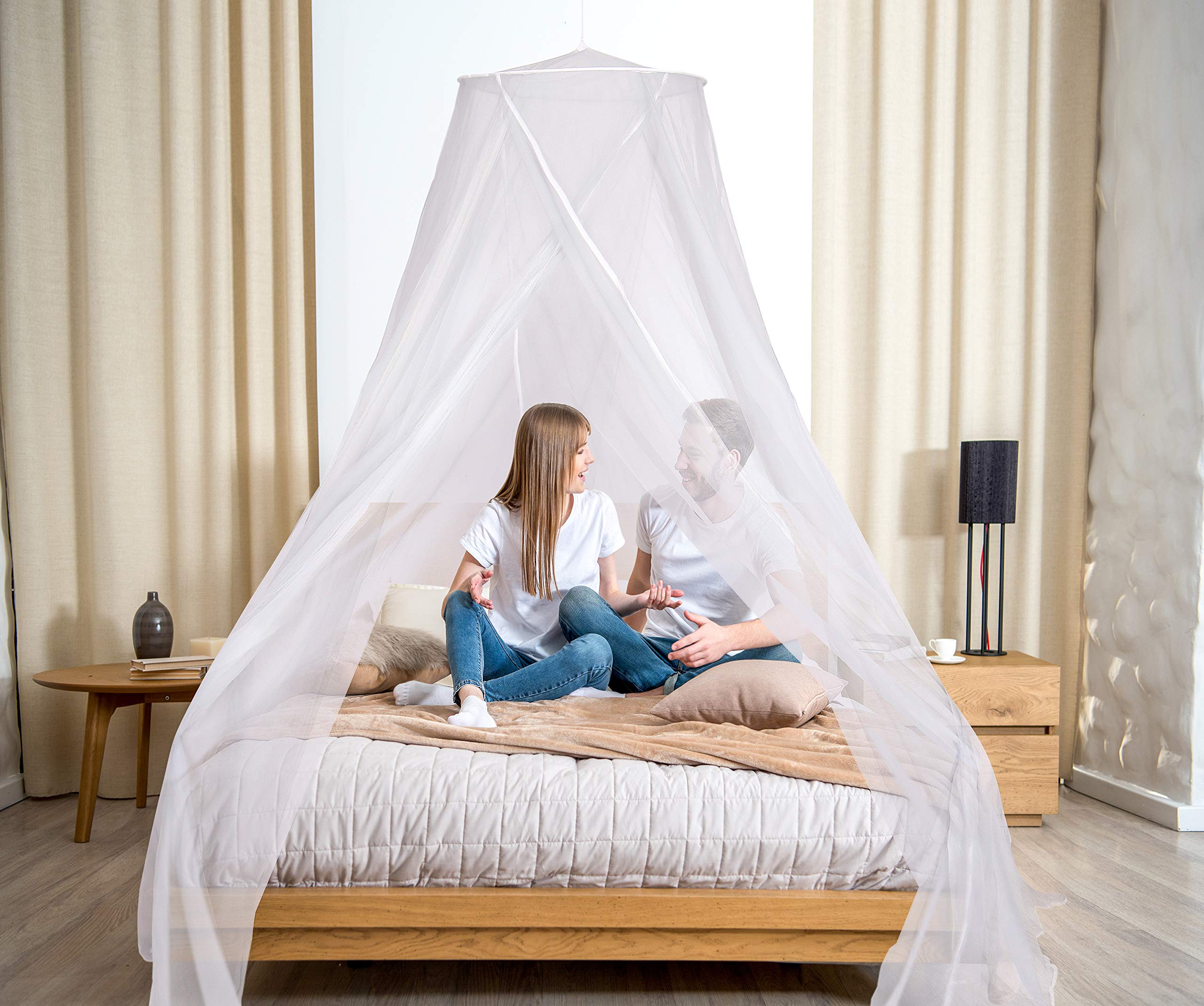 Aventik Edison Design C No-See-Um mesh Square Conical Mosquito Net for Queen Even King Bed, 2 Entries Camping Screen House Grey Color Indoor & Outdoor Use