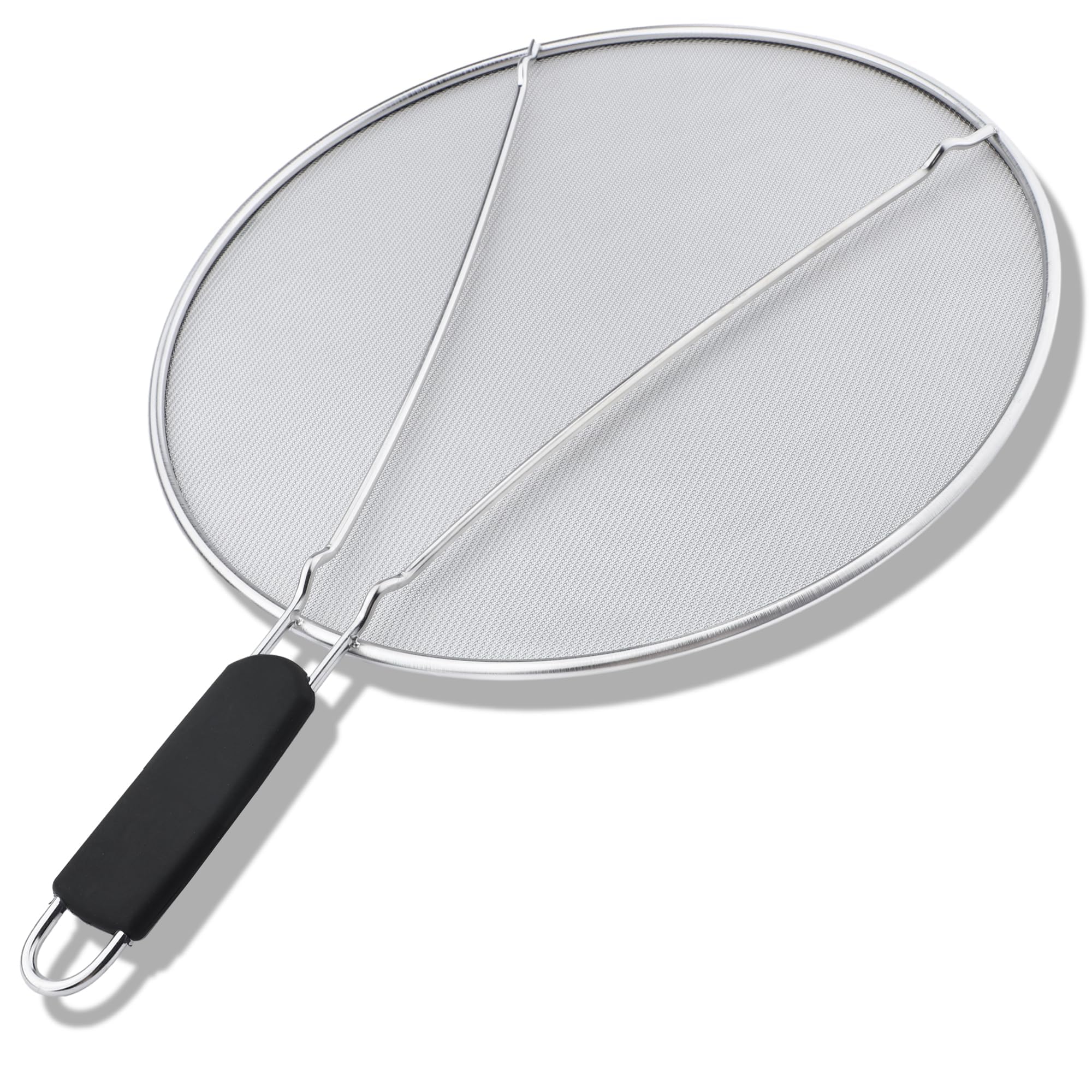 X spring Frying Pan Splatter Guard, 33cm Grease Splatter Screen for Frying Pan, Stainless Steel Fine Mesh Splatter Screen with Comfortable Grip Handle, Splatter Screen for Cooking and Keeps Kitchen