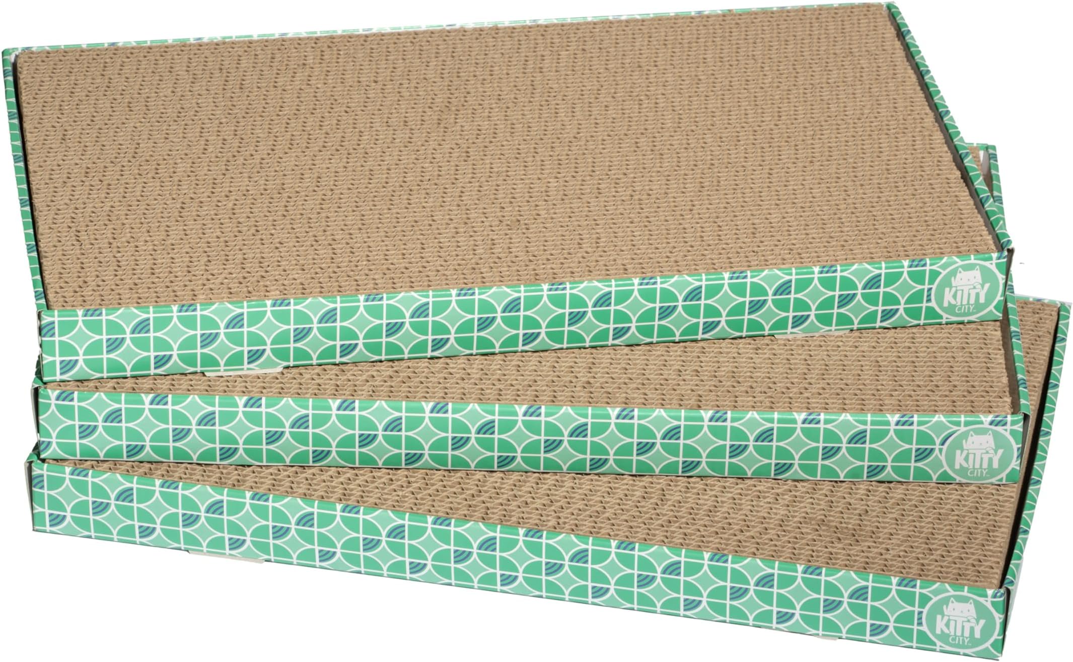 Kitty City XL Wide Corrugate Cat Scratchers - 3 Piece Set, Scratching Pad, Door Clips, Furniture Protectors
