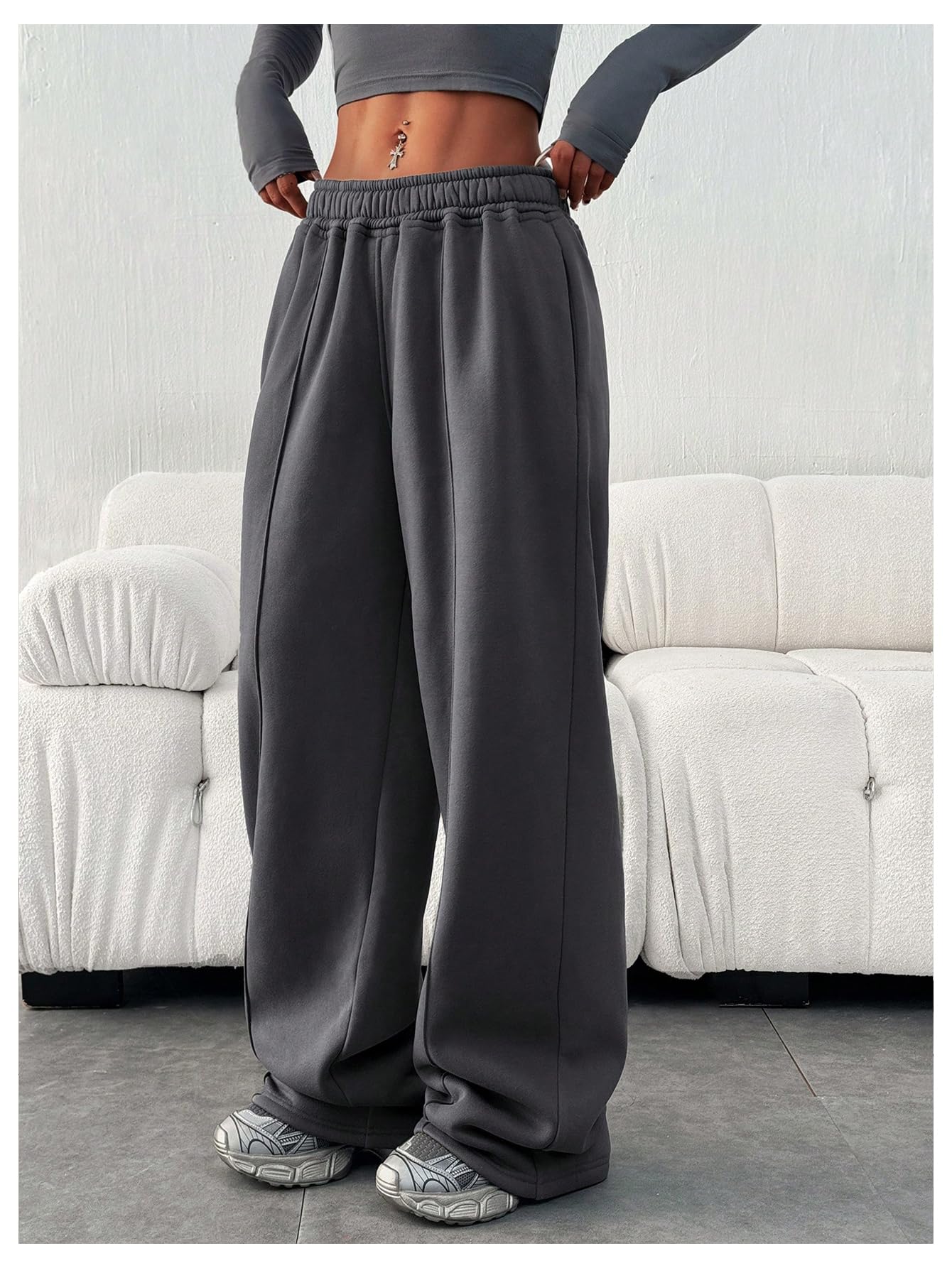 GORGLITTER Women's Wide Leg Joggers Sweatpants Baggy Y2k Elastic Waist Straight Leg Flared Loose Track Pants Bottoms