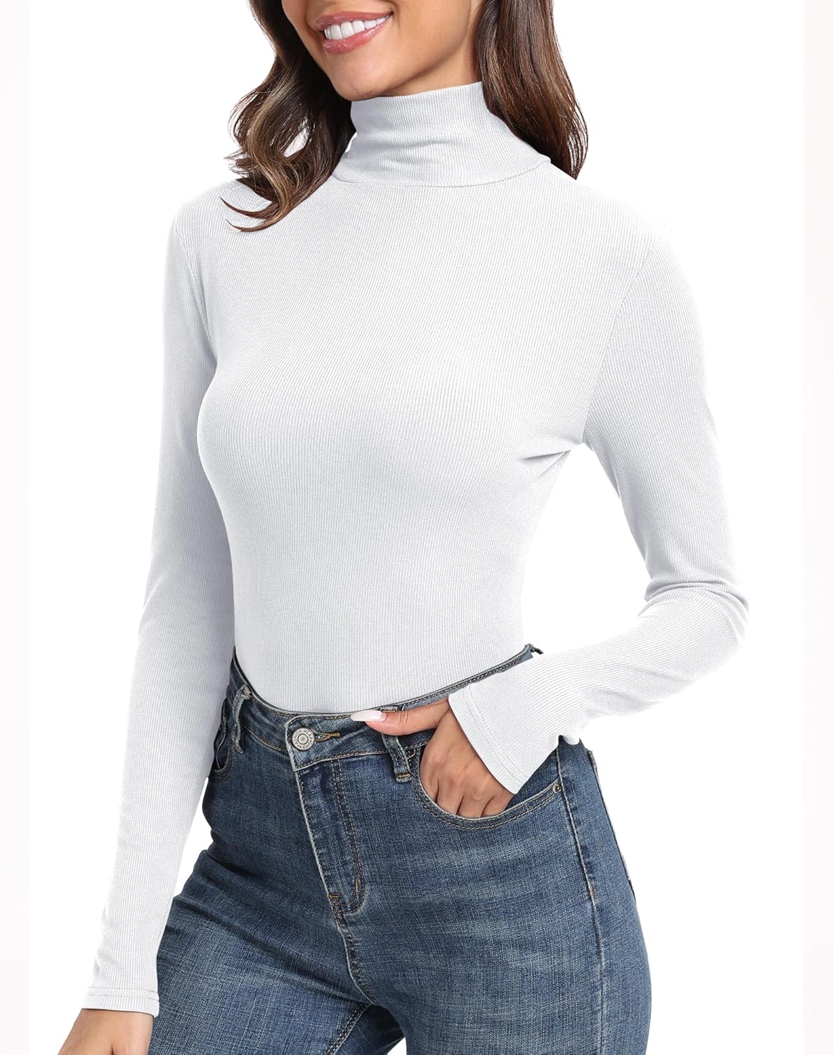 GEMBERA Womens Long Sleeve Turtle Neck Basic Slim Fitted Ribbed Knit Tops Thermal Shirts - Image 2