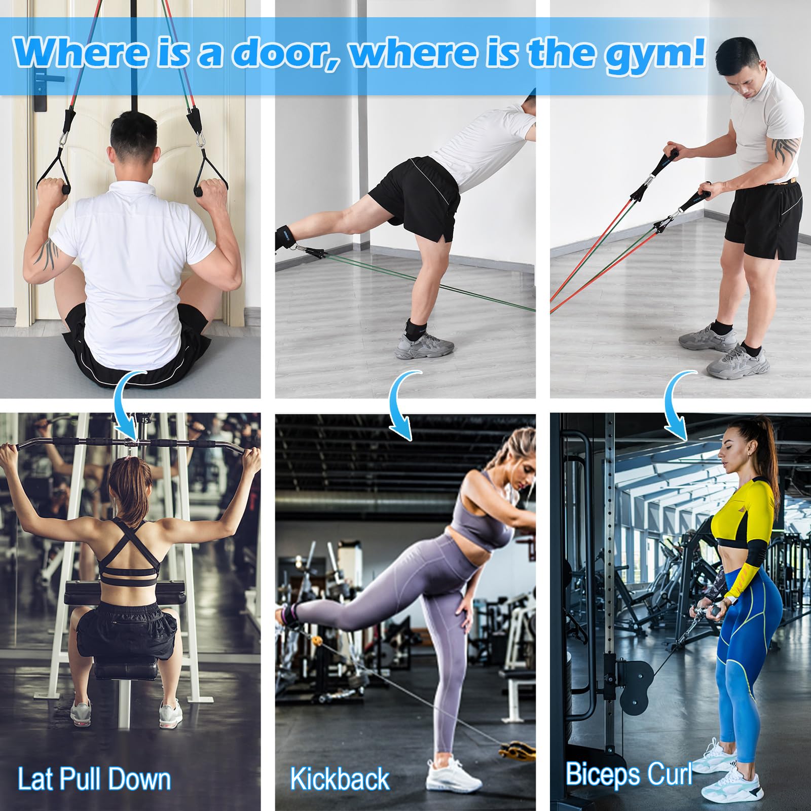 Brebebe Door Anchor Strap for Resistance Bands Exercise, New Upgraded Version Freely Anchor Points for All Exercise Heights, Home Gym Fitness Attachments, Easy to Install, Punch-Free, Nail-Free