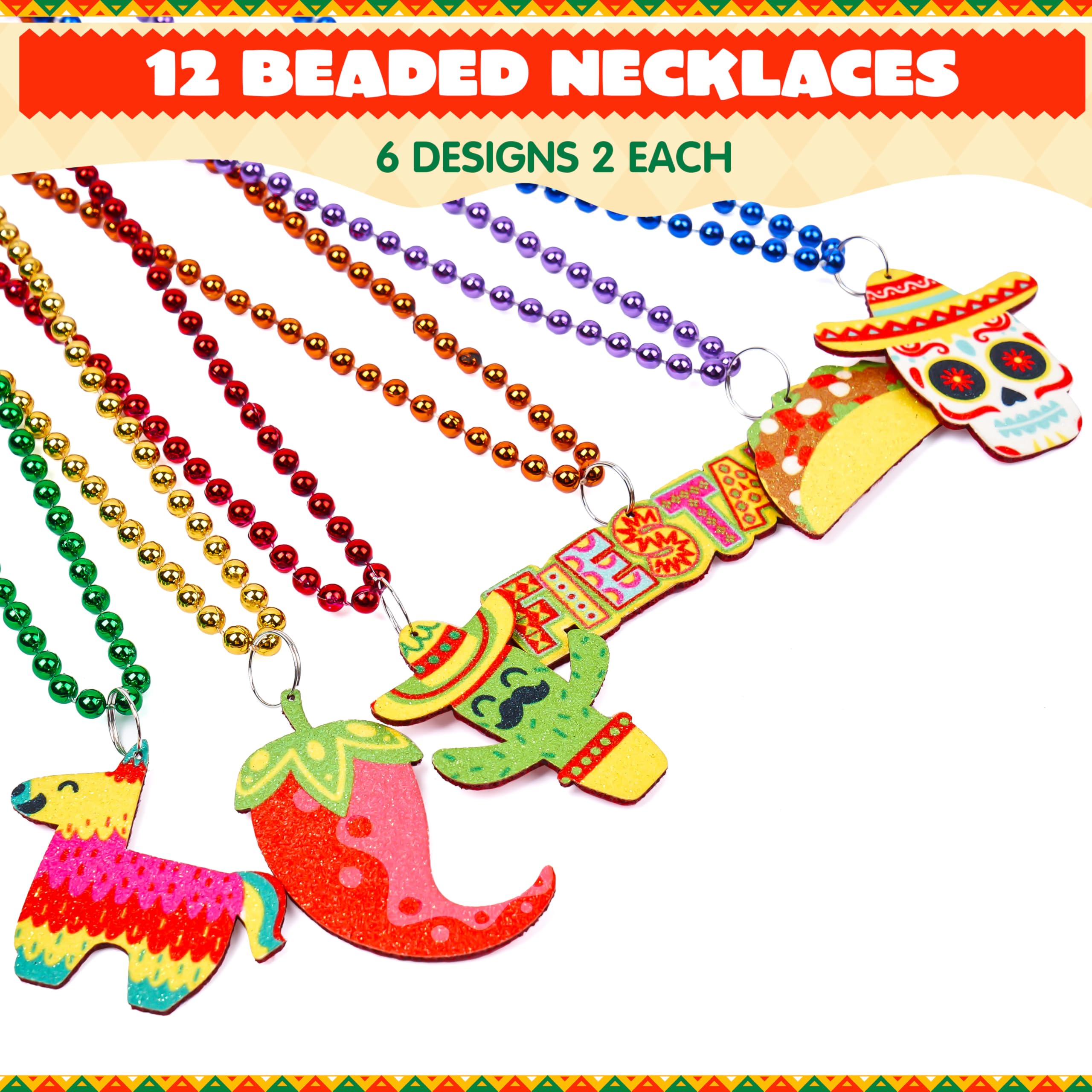JOYIN 12 PCS Cinco de Mayo Beaded Necklaces for Party Decorations, Fiesta Beaded Necklace for Mexican Themed Bachelorette Party Favors, Photo Props Carnivals Event Decorations