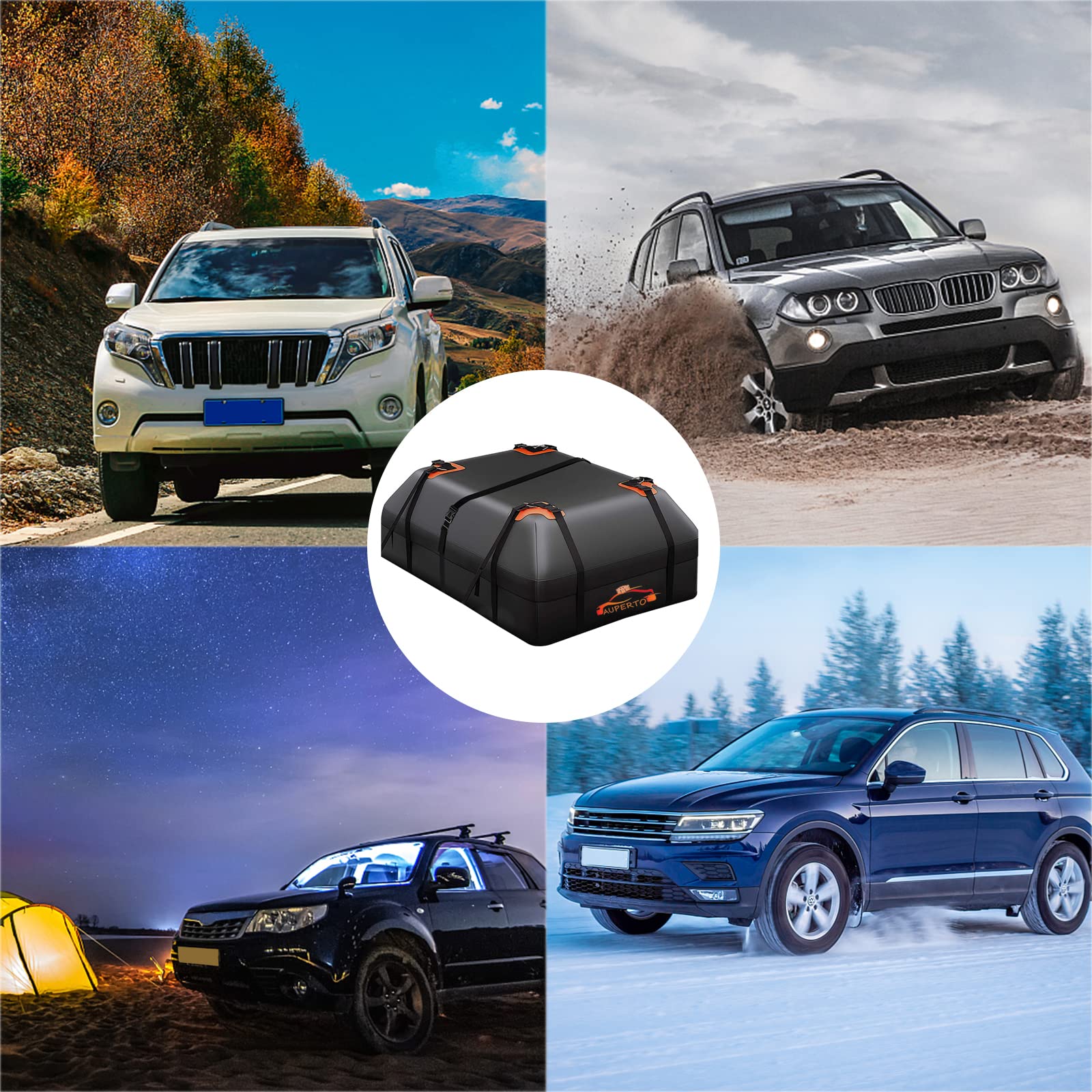 Sac de Toit, 425L Coffre de Toit de Voiture Pliable 15 Pieds Cubes Coffre de Toit Souple Pliable Etanche pour Toutes Les Voitures avec/sans Porte-Bagages