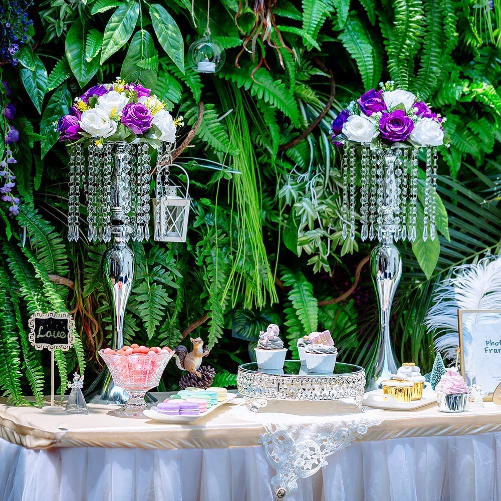 Sziqiqi - Centrotavola floreale in argento con fiore alto con perline di cristallo, per eventi, feste, matrimoni, ricevimenti, centrotavola e composizioni floreali, confezione da 2 pezzi, 54 cm
