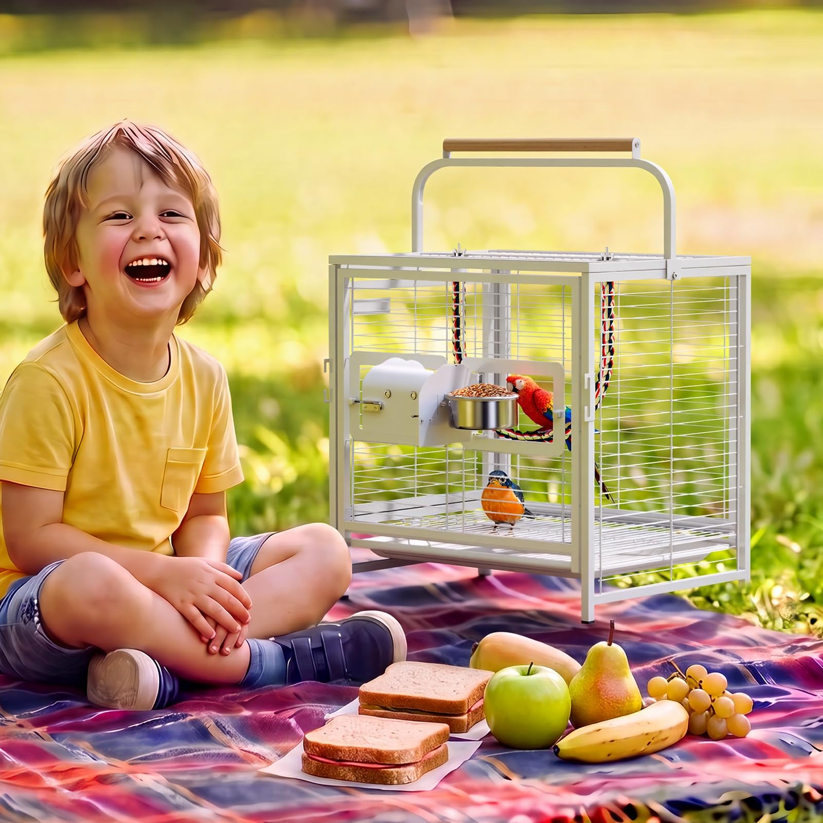 LEADZM Grande Cage à Oiseaux, Cage à perruches, nichoir avec Plateau de Nettoyage Coulissant et Verrouillage de sécurité, 65 x 48 x 37 cm Blanc
