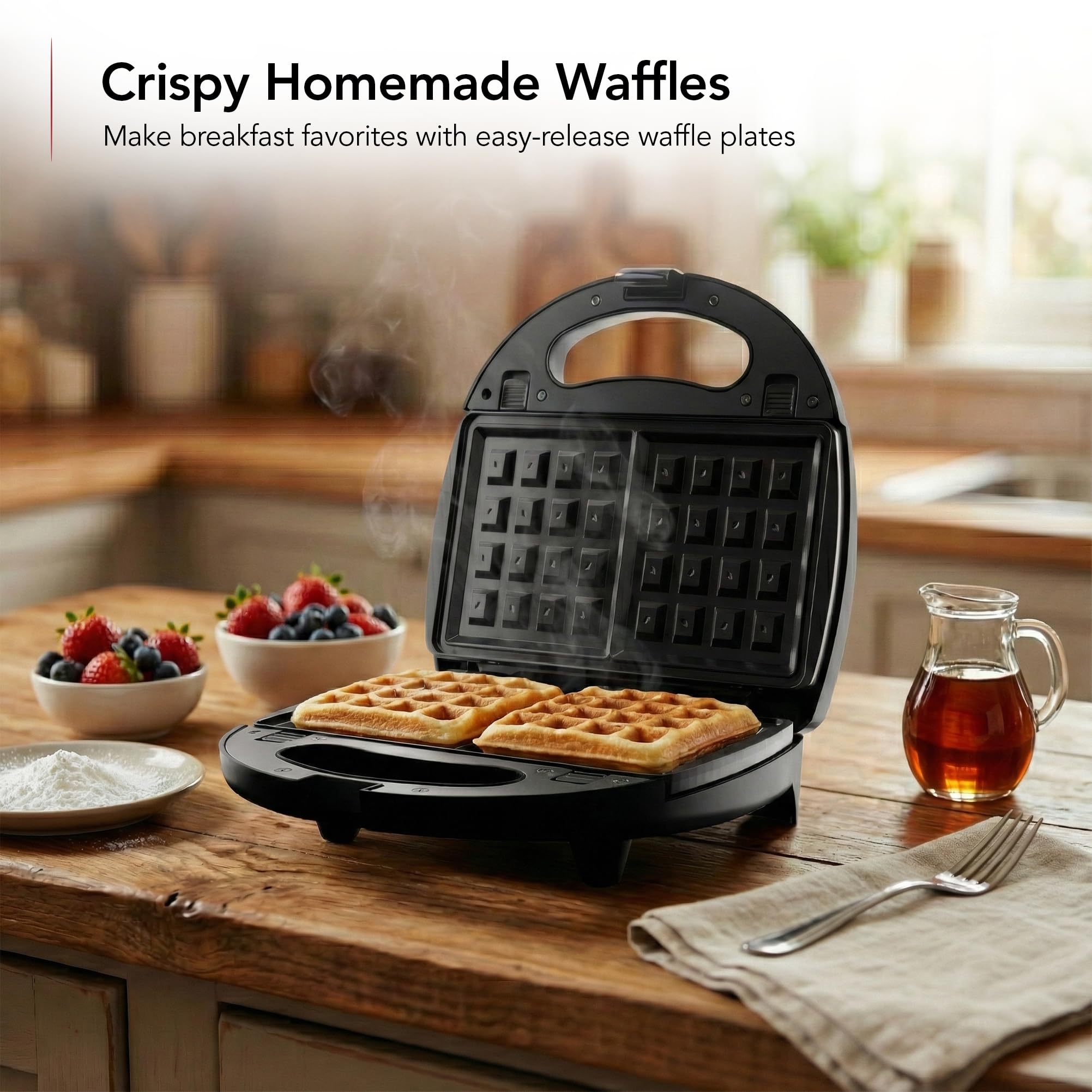 OVENTE 3 in 1 Electric Sandwich Maker, Panini Press Grill and Waffle Iron Set with Removable Non-Stick Plates, Perfect for Cooking Grilled Cheese, Tuna Melts, Burgers, Steaks and Snacks, Black GPI302B