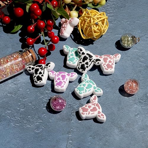 Miniatura 5 de Cuentas de silicona en forma de vaca, 20 cuentas focales en 5 colores para bolígrafos, arte, manualidades y joyería, estampado de vaca, dijes de