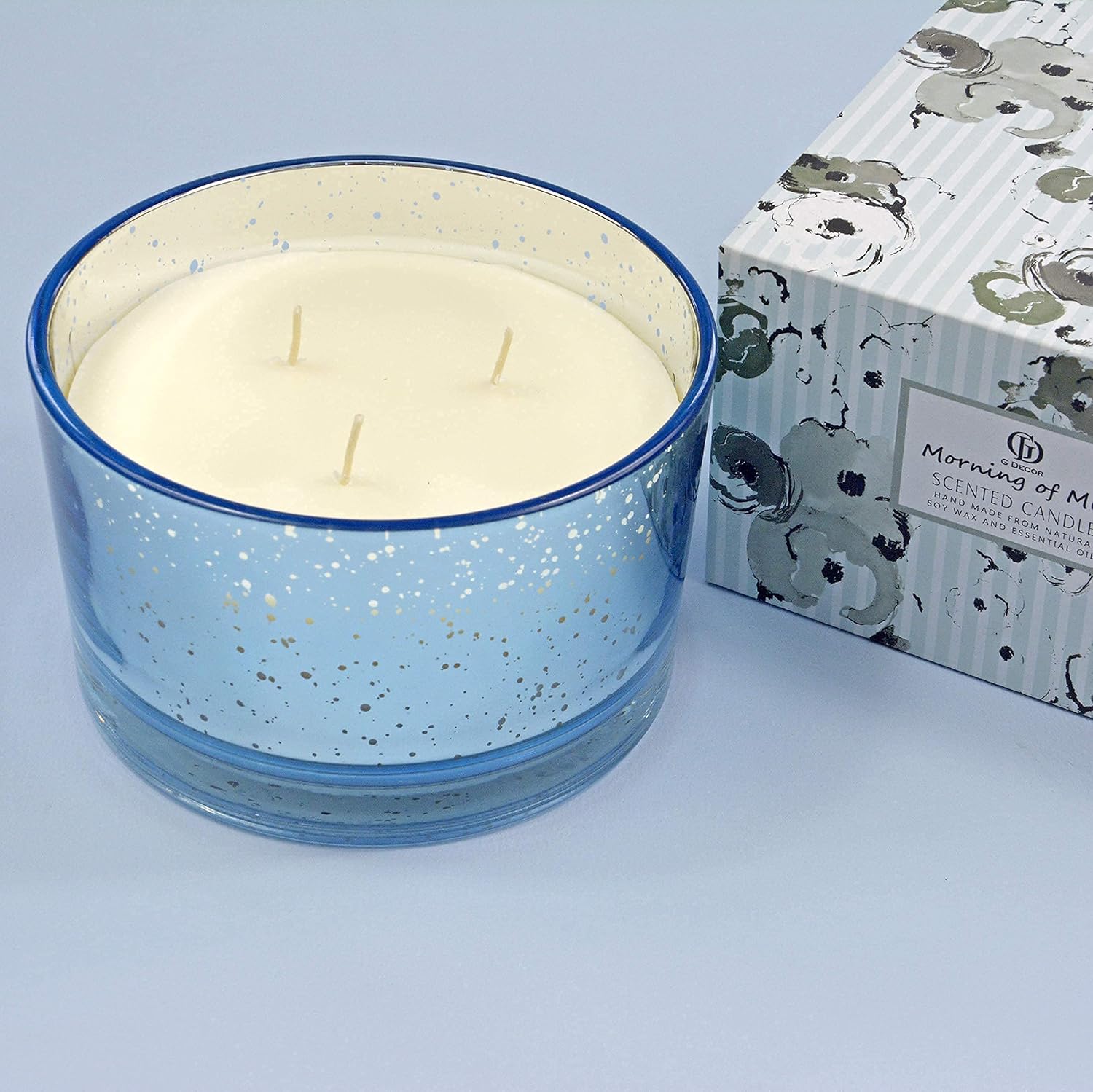 G Decor Extra Large Jar Candle, Cotton Mist Scented, Natural Aroma Soy Wax, Electroplate Light Blue Glass - Image 5