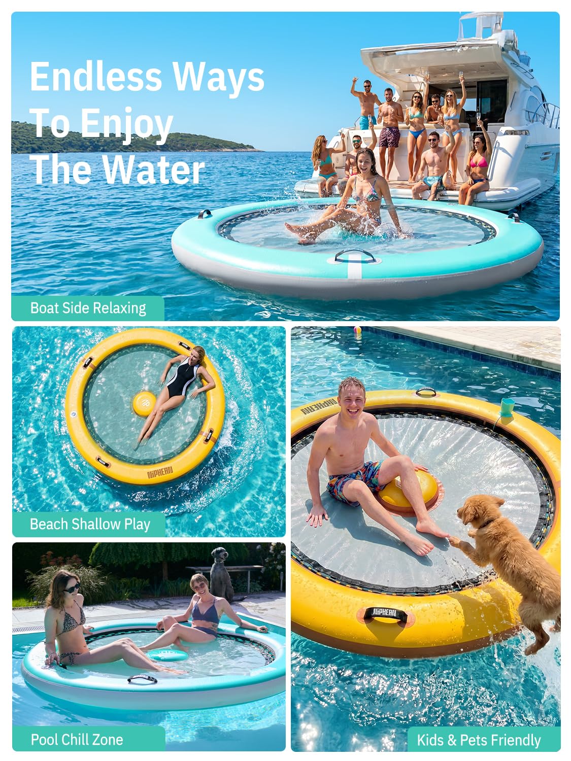 Niphean Aufblasbare Wasserhängematte, 8FT Schwimminsel mit aufblasbarem Unterstützungs-Pod für Erwachsene & Kinder, Schwerbelastbares Rundes Schwimmendes Dock für See, Fluss und Sonnenschwimmbecken